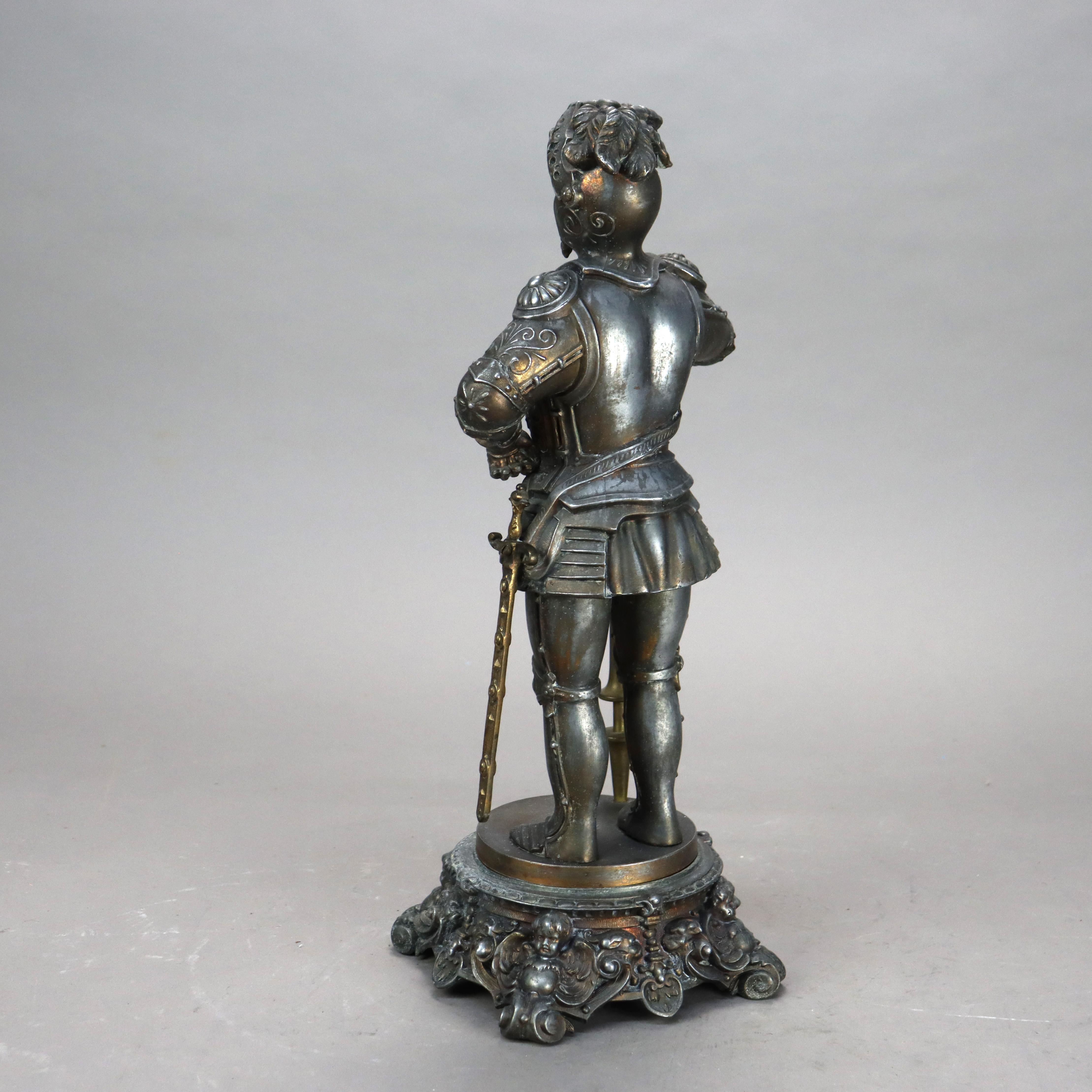 Antique Victorian White Metal Knight Statue C1890 2