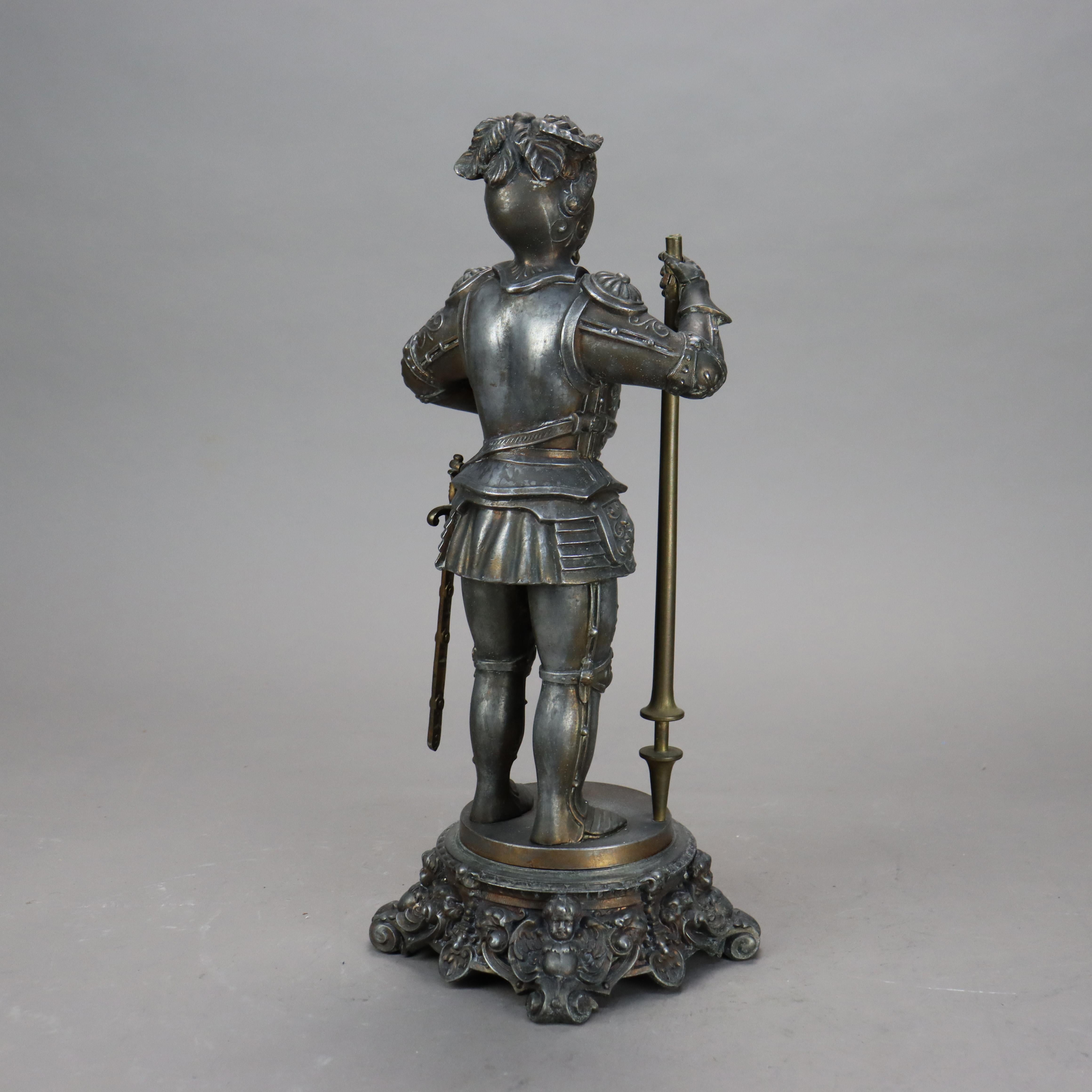 Antique Victorian White Metal Knight Statue C1890 3