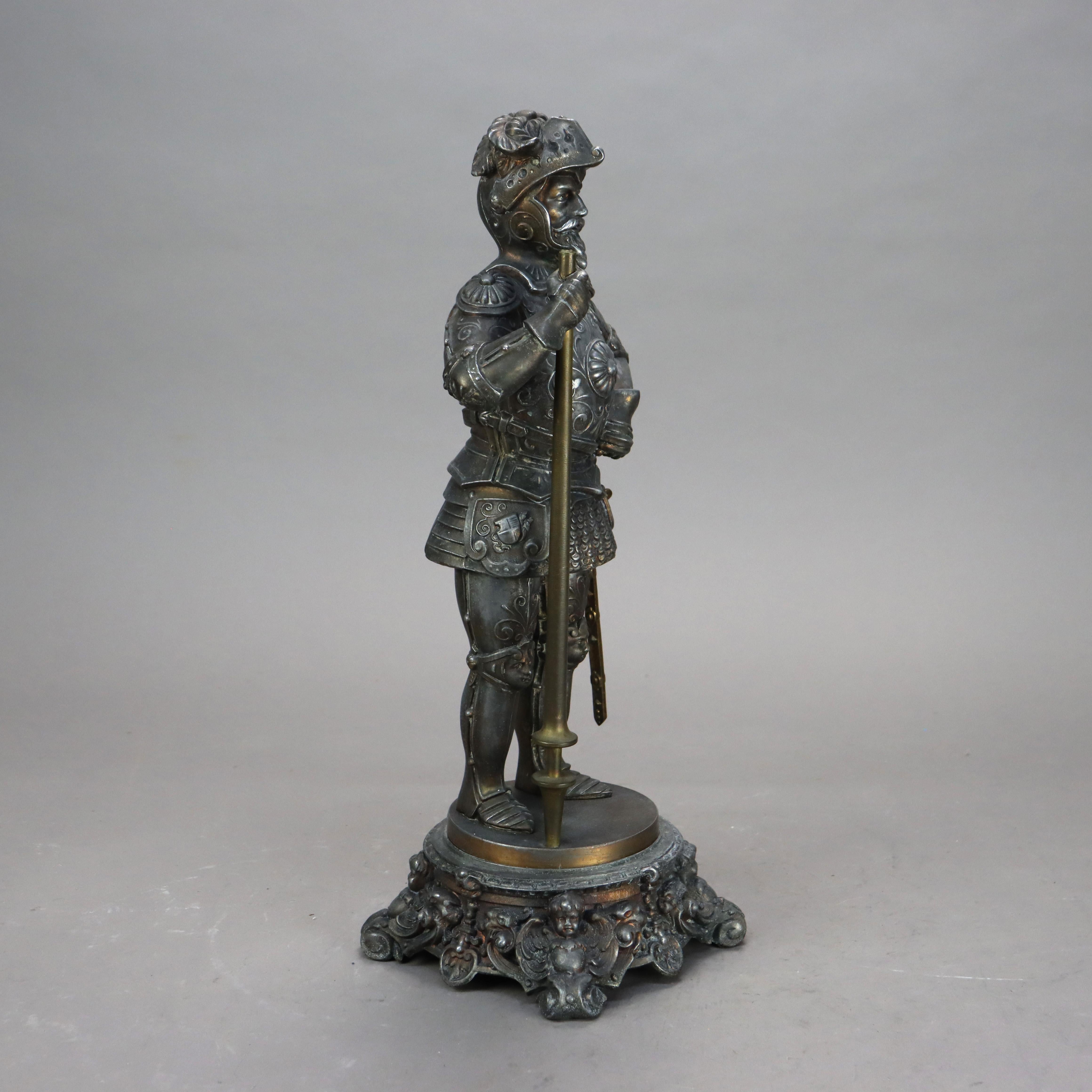 Antique Victorian White Metal Knight Statue C1890 4