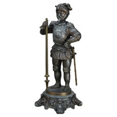 Antique Victorian White Metal Knight Statue C1890