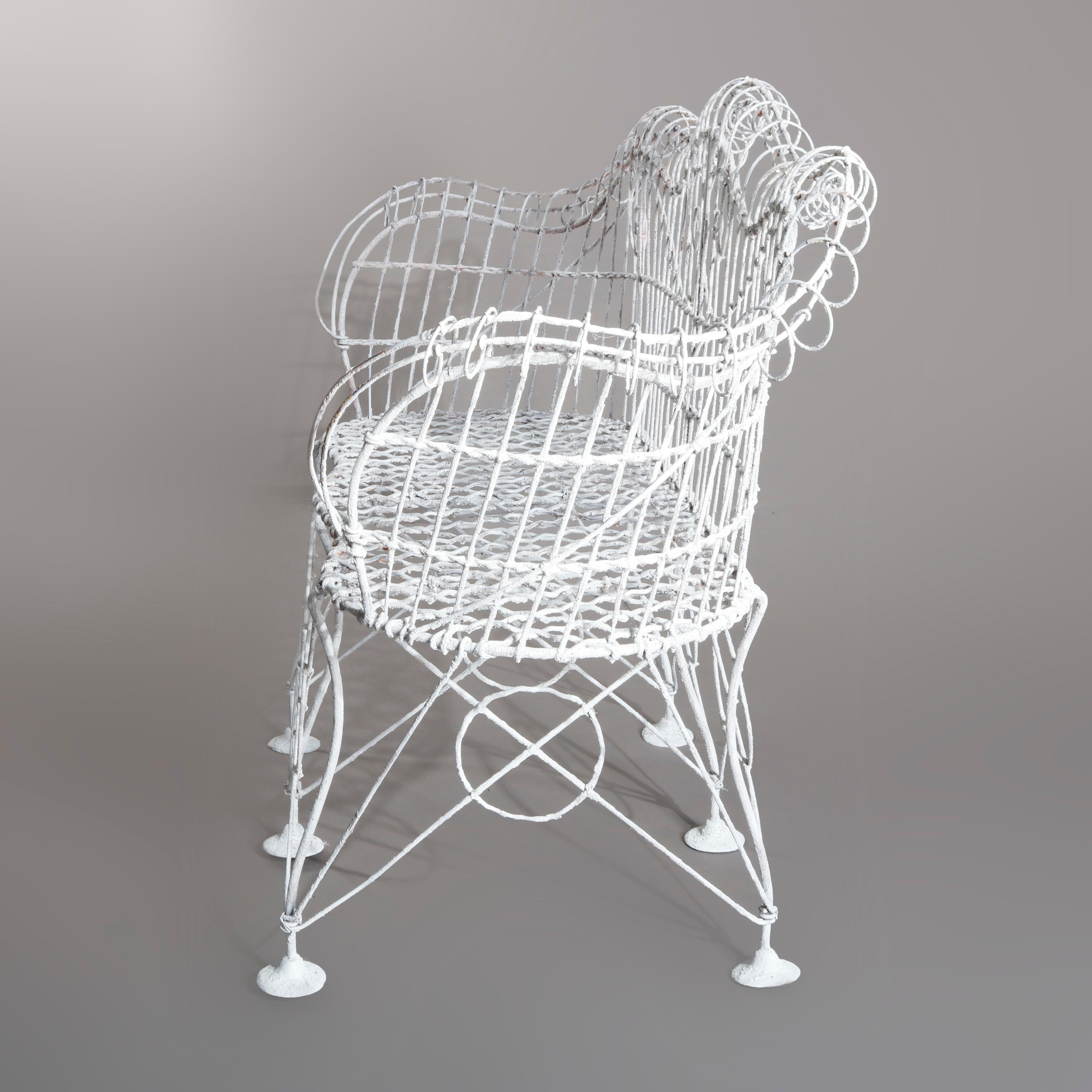 Antique Victorian White Painted Wire Garden Bench, circa 1900 5