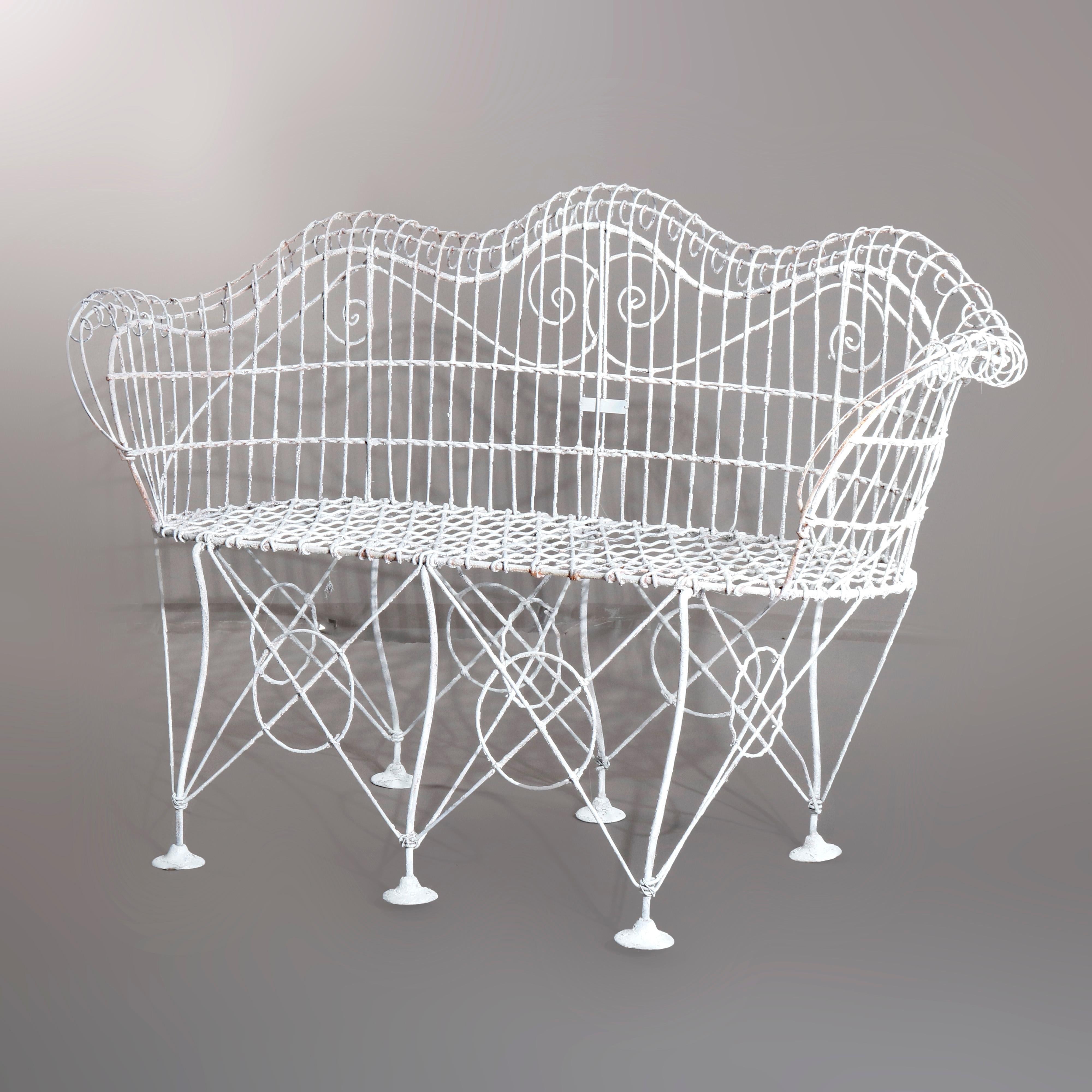 Antique Victorian White Painted Wire Garden Bench, circa 1900 In Good Condition In Big Flats, NY