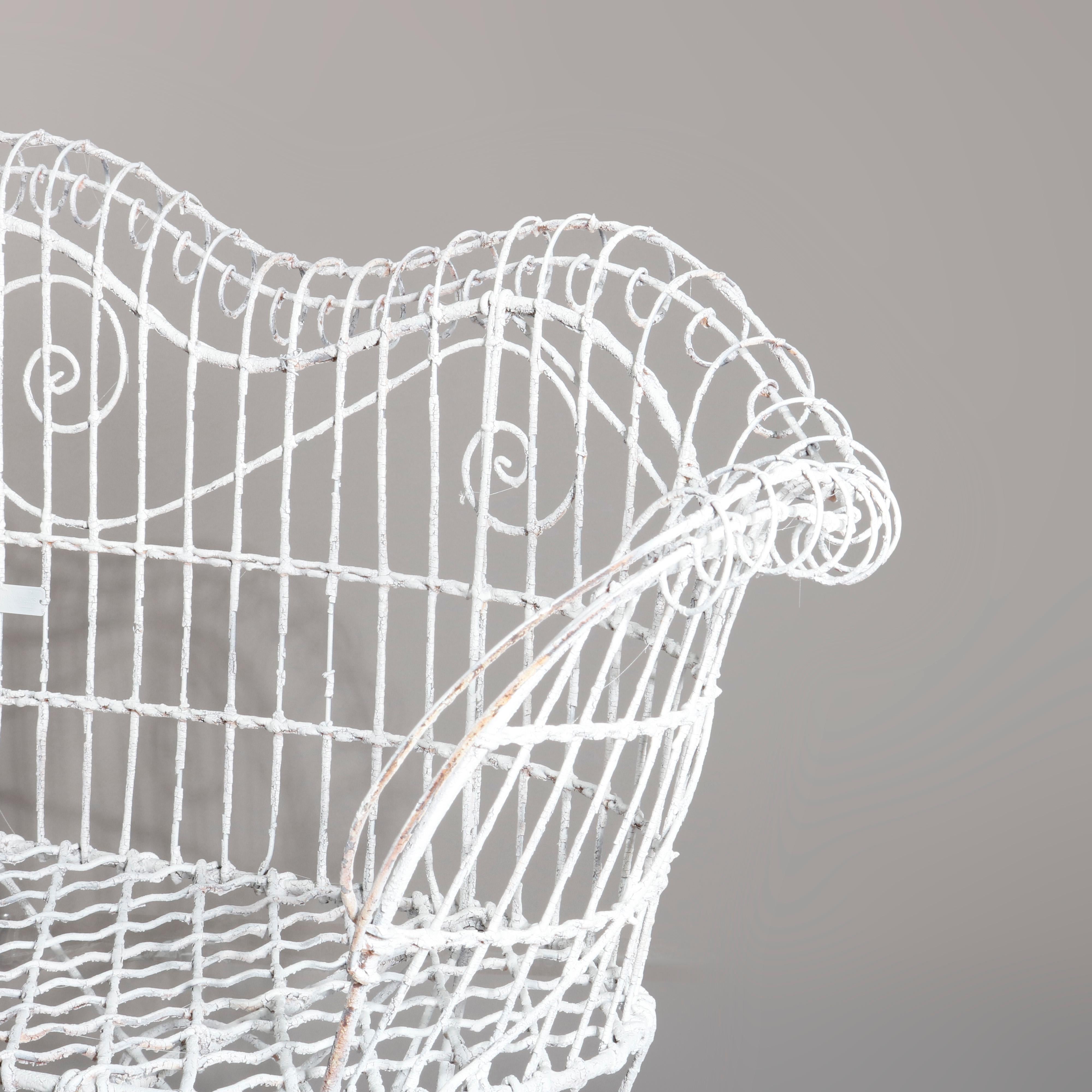 Antique Victorian White Painted Wire Garden Bench, circa 1900 2