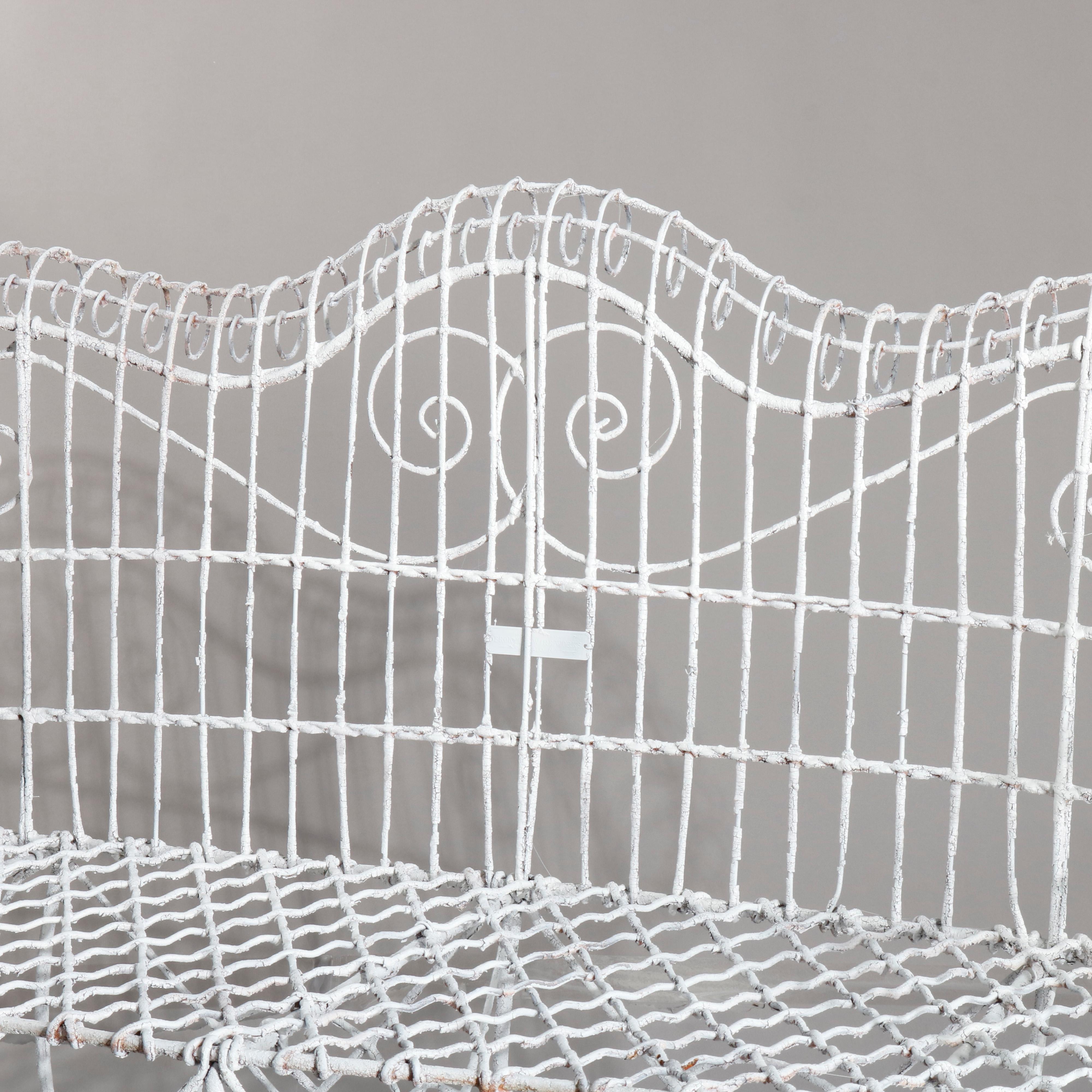 Antique Victorian White Painted Wire Garden Bench, circa 1900 3