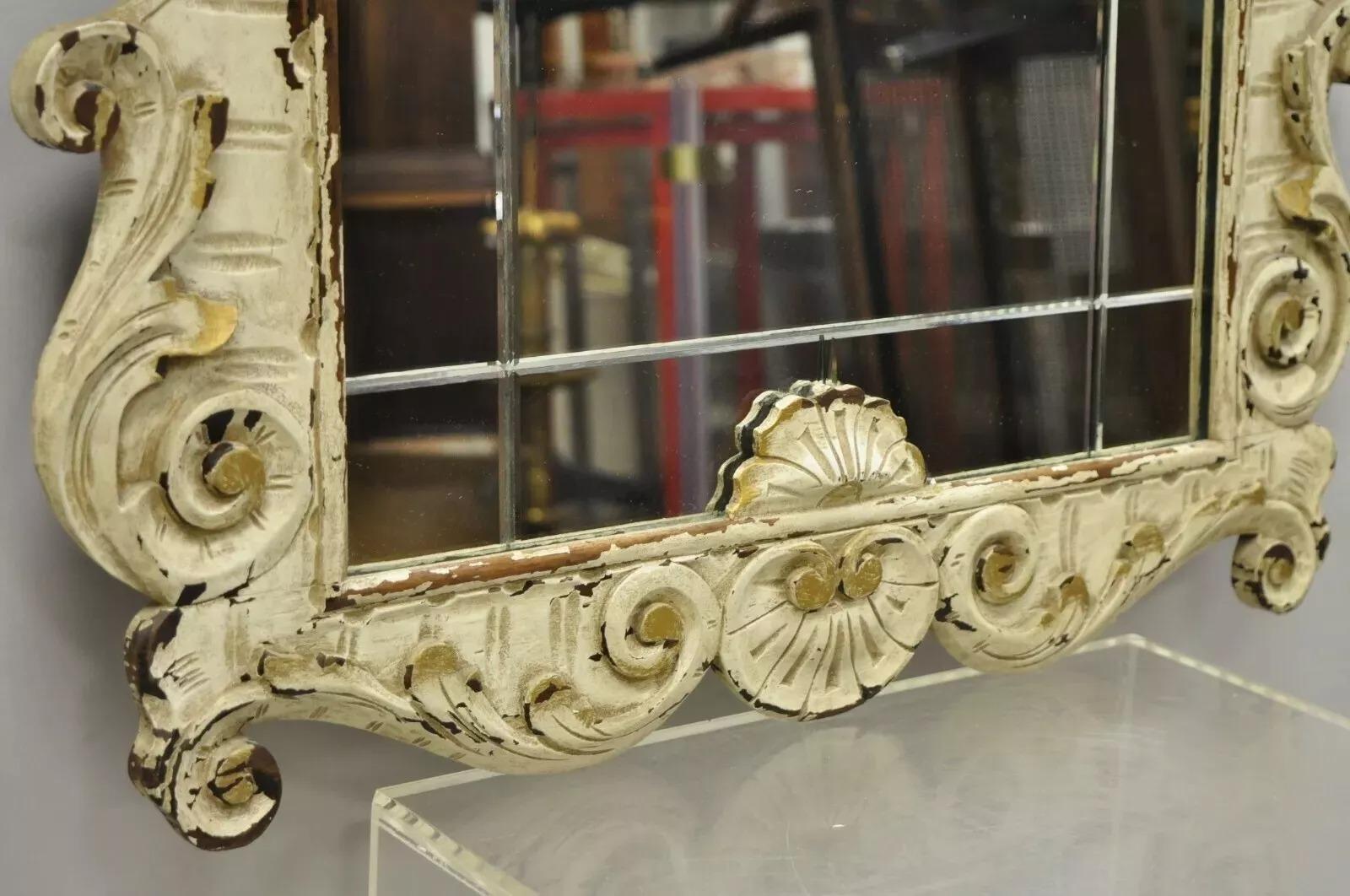 Ancien miroir mural victorien blanc Shabby Distress peint en rose chic en vente 3