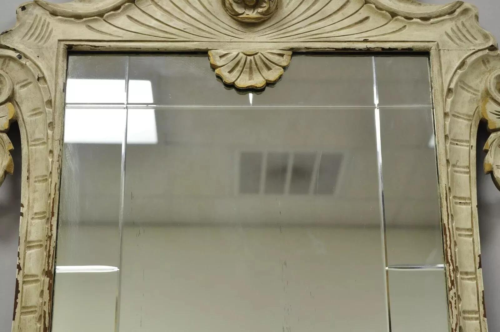 20ième siècle Ancien miroir mural victorien blanc Shabby Distress peint en rose chic en vente