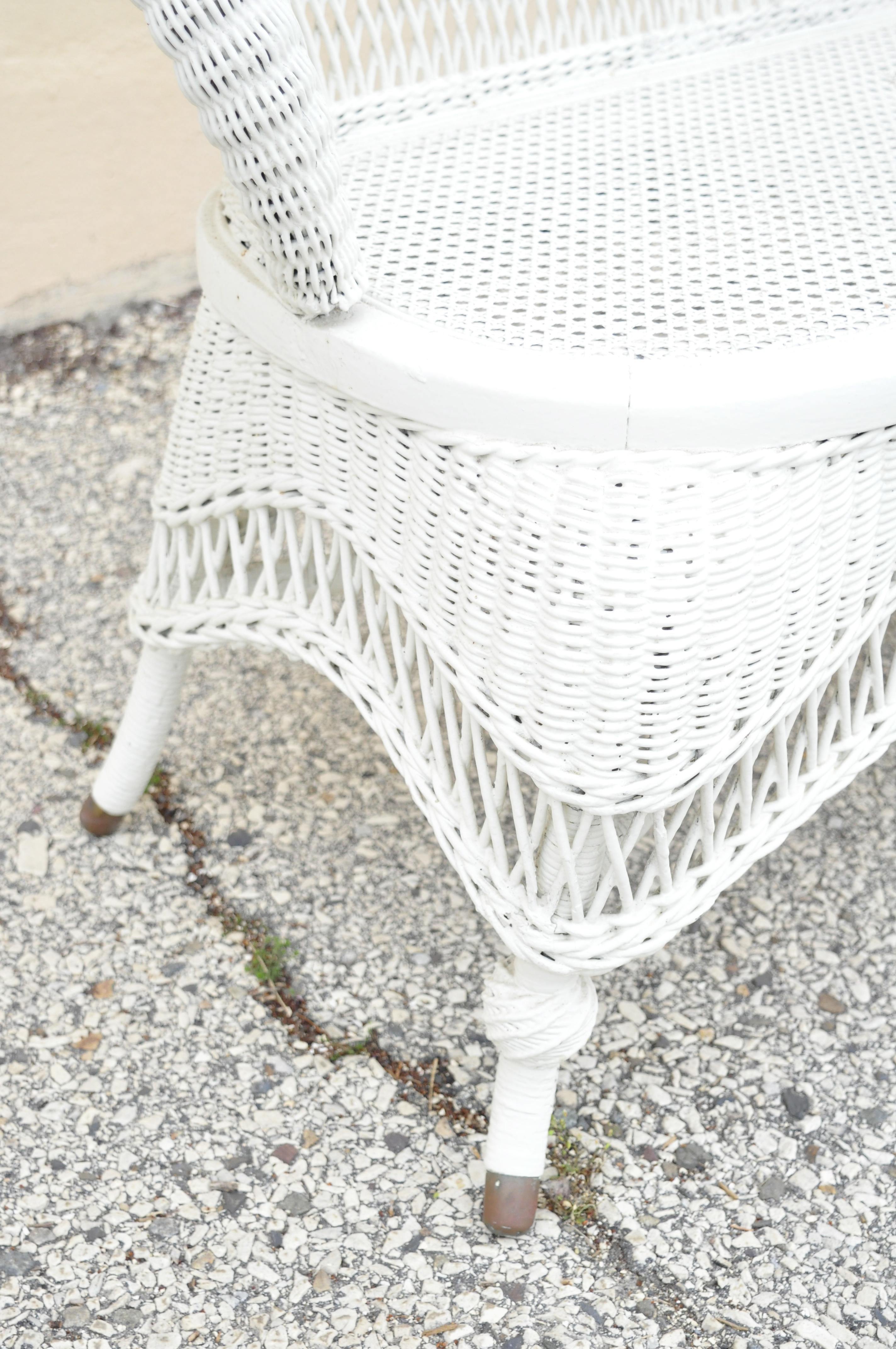 Antique Victorian White Wicker Barrel Back Small Settee Loveseat Sofa Cane Seat For Sale 2
