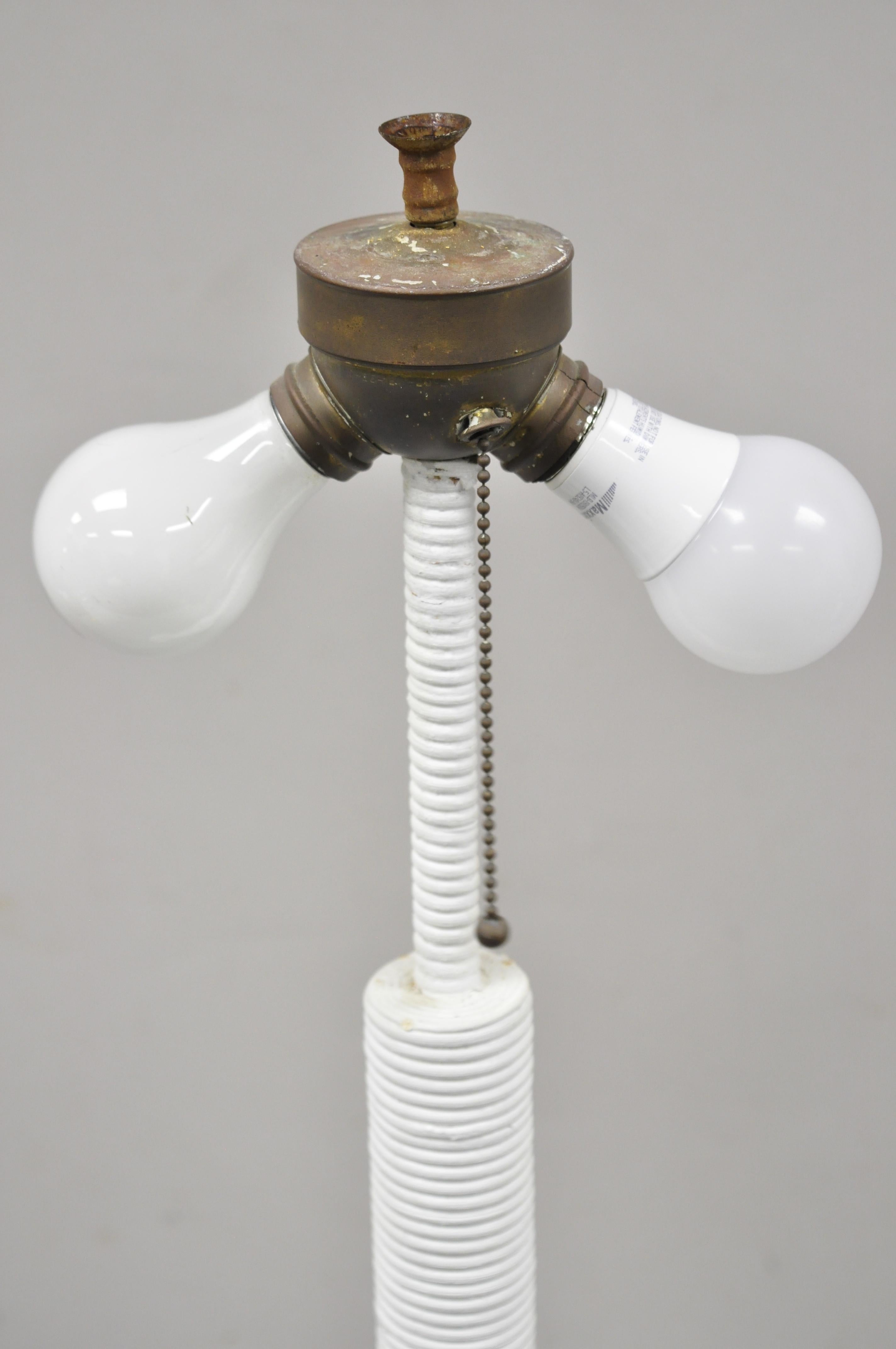 Antique Victorian White Wicker Column Pole Floor Lamp with Original Shade 4