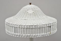 Antique Victorian White Wicker Column Pole Floor Lamp with Original Shade