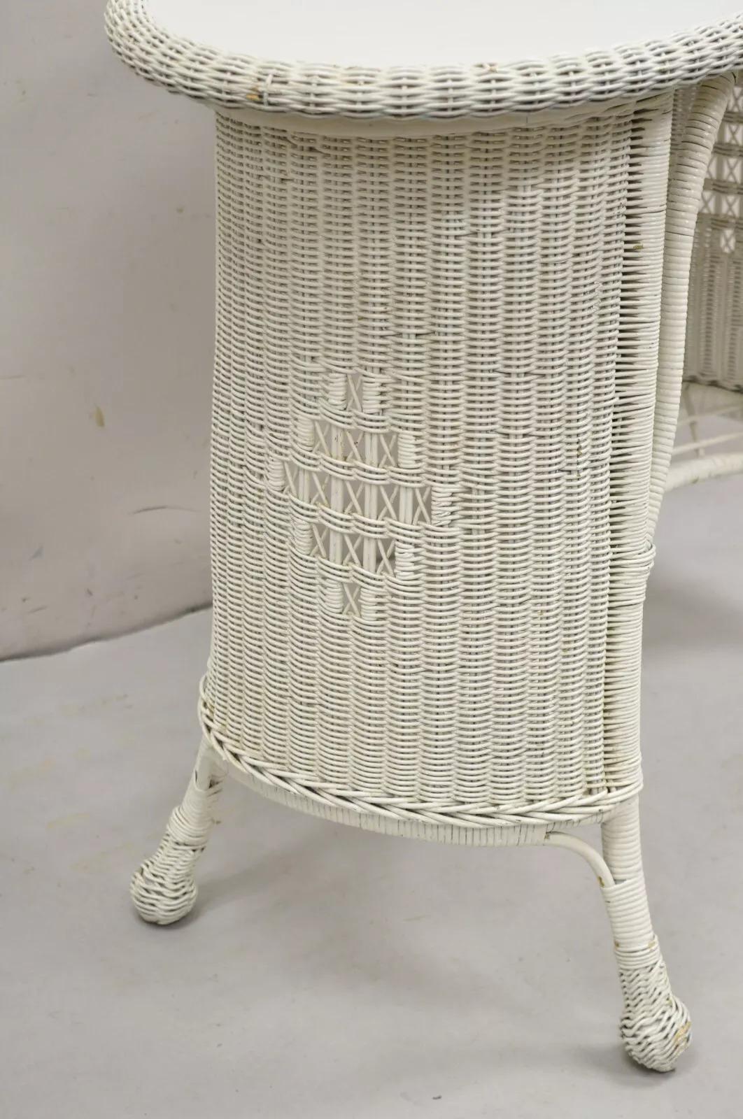 Antique Victorian White Wicker Rattan Console Hall Side Table For Sale 5