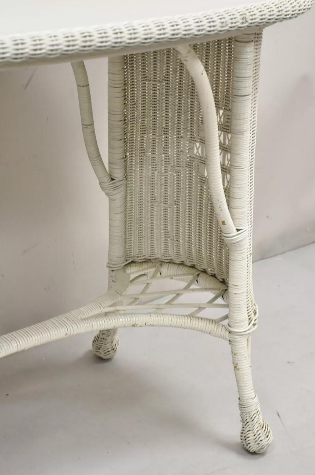 Antique Victorian White Wicker Rattan Console Hall Side Table For Sale 1