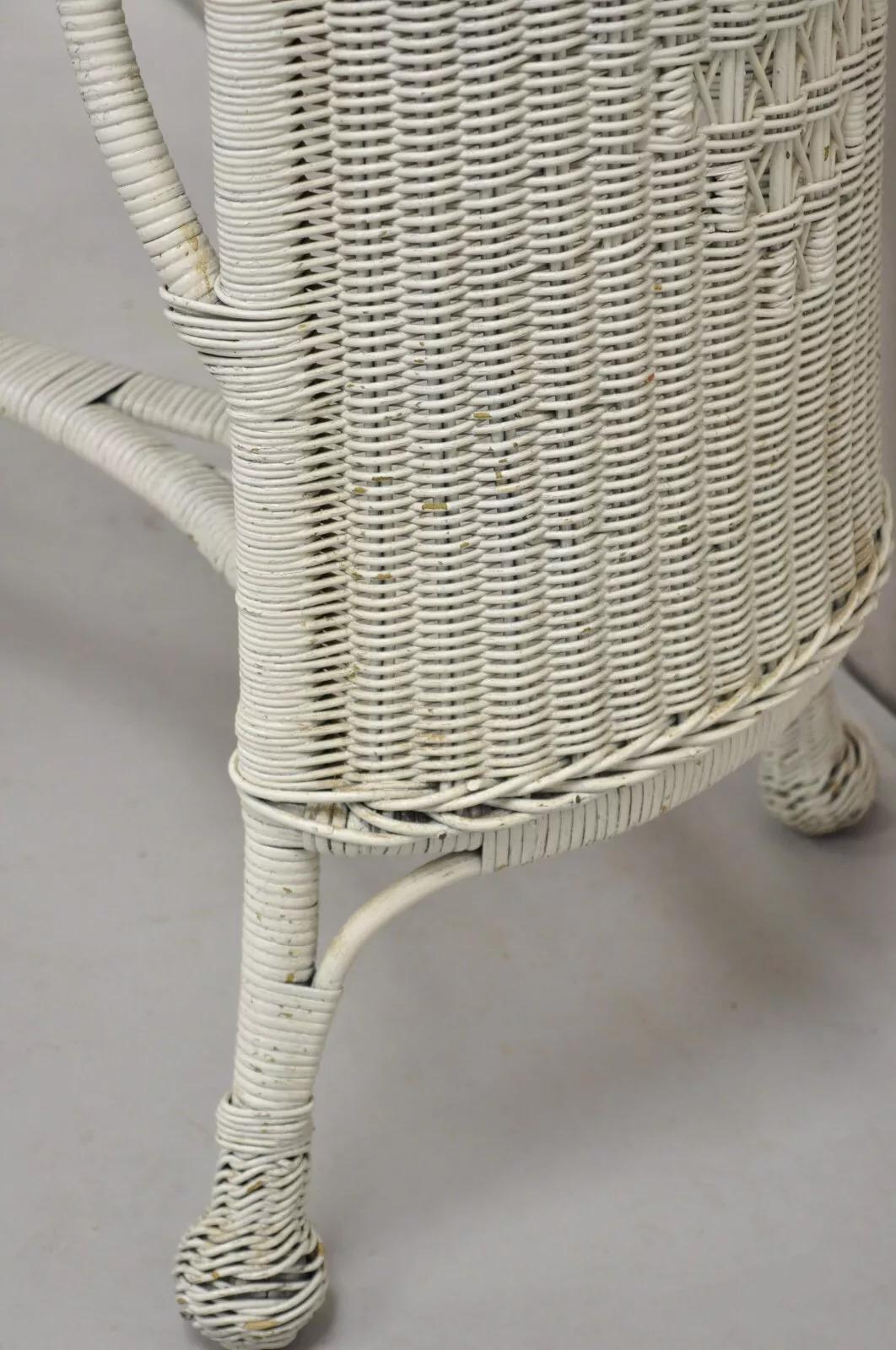 Antique Victorian White Wicker Rattan Console Hall Side Table For Sale 2