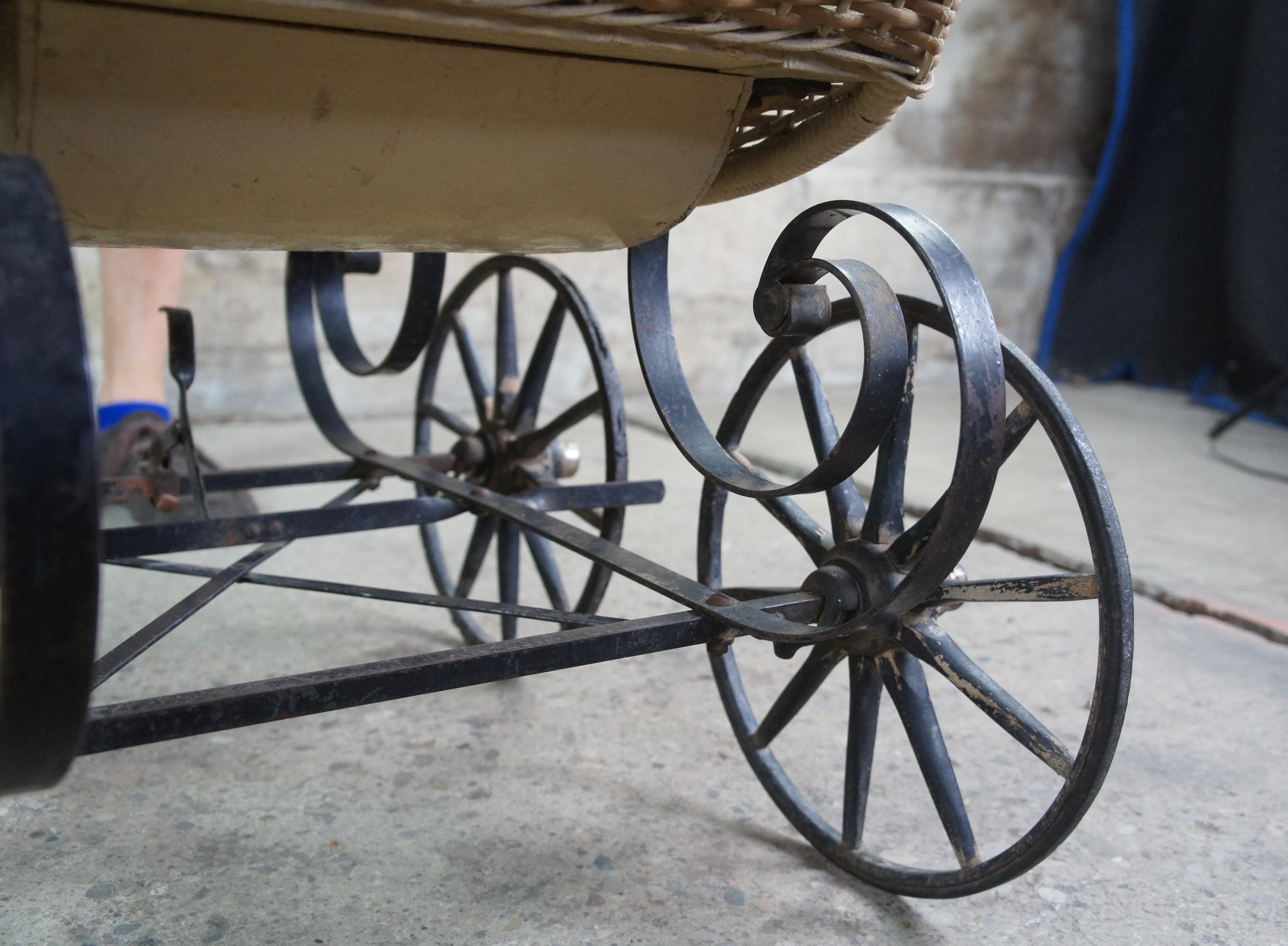 Antique Victorian Wicker Baby Stroller Carriage Buggy Pram w Hidden Compartment 5