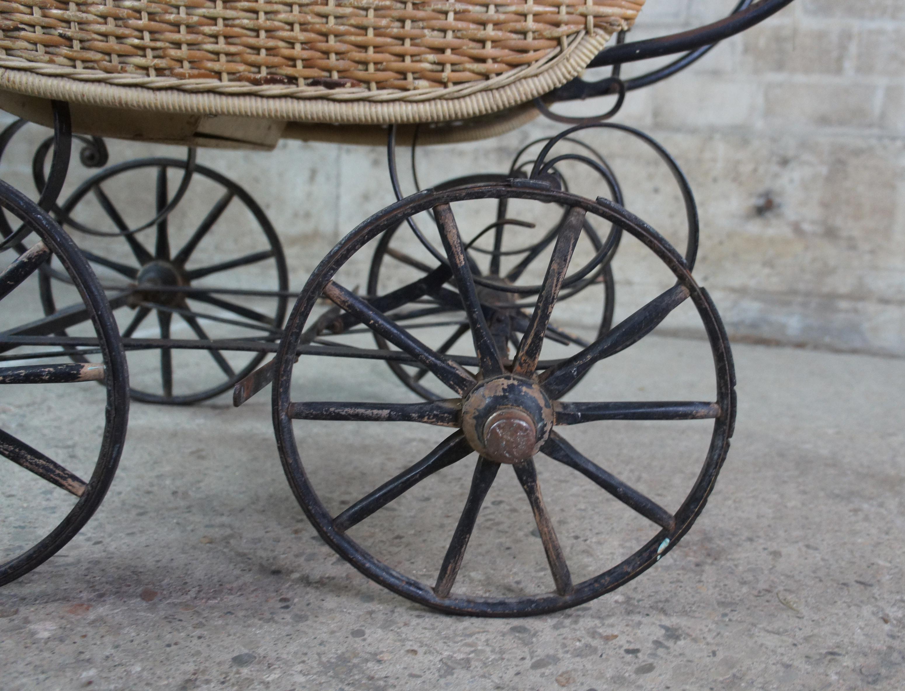 Antique Victorian Wicker Baby Stroller Carriage Buggy Pram w Hidden Compartment 1