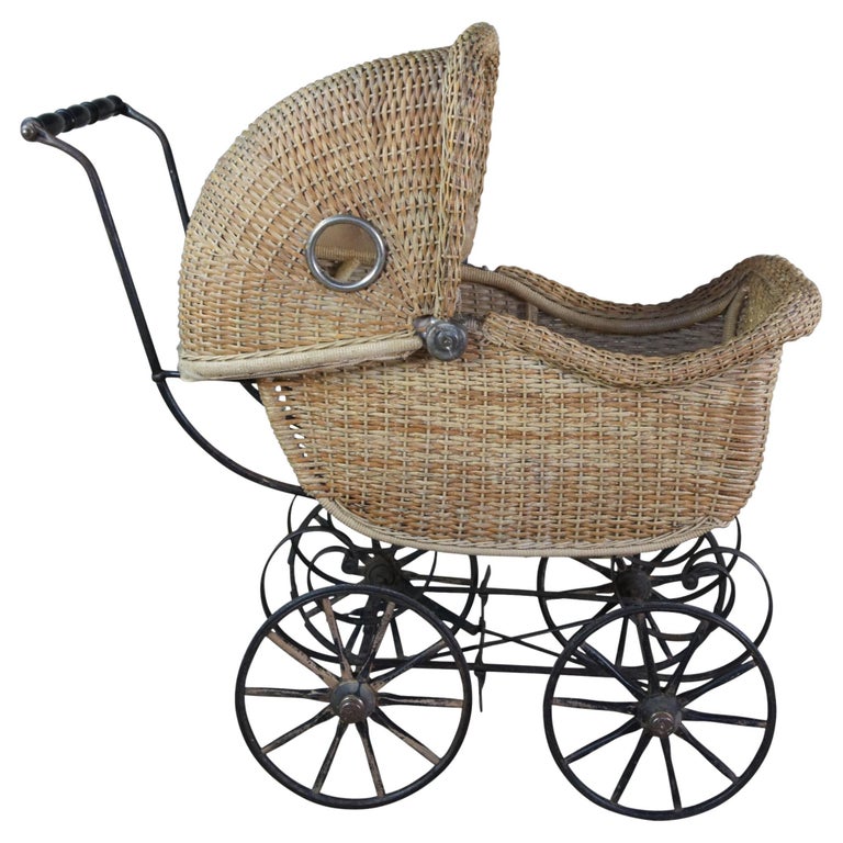 Antique Victorian Wicker Baby Stroller Carriage Buggy Pram w Hidden  Compartment at 1stDibs