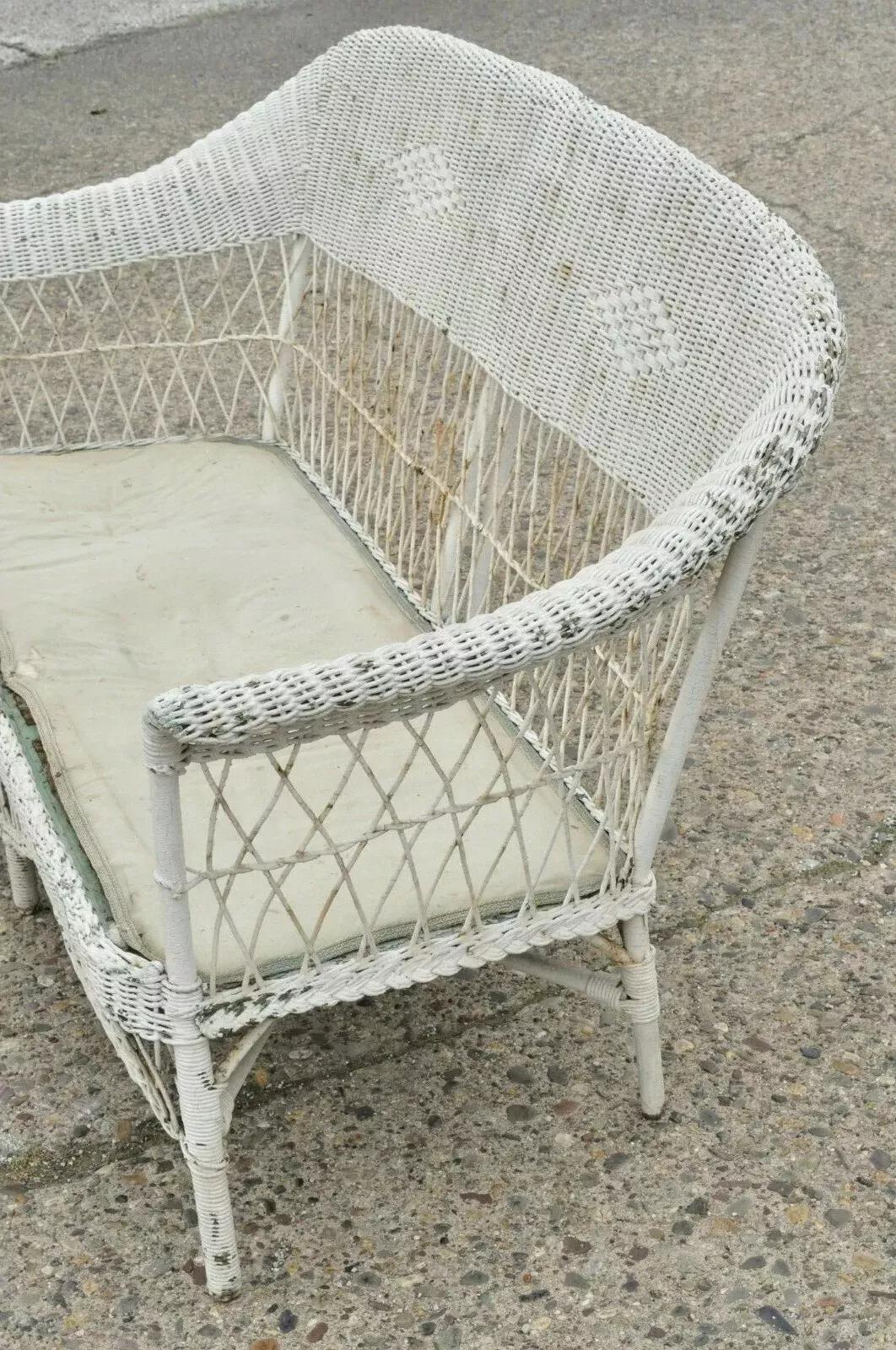 Antico Vittoriano in vimini e rattan per la stanza del sole Mobili da giardino Divano in vendita 6