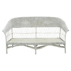Used Victorian Wicker Rattan White Painted Sunroom Patio Furniture Sofa