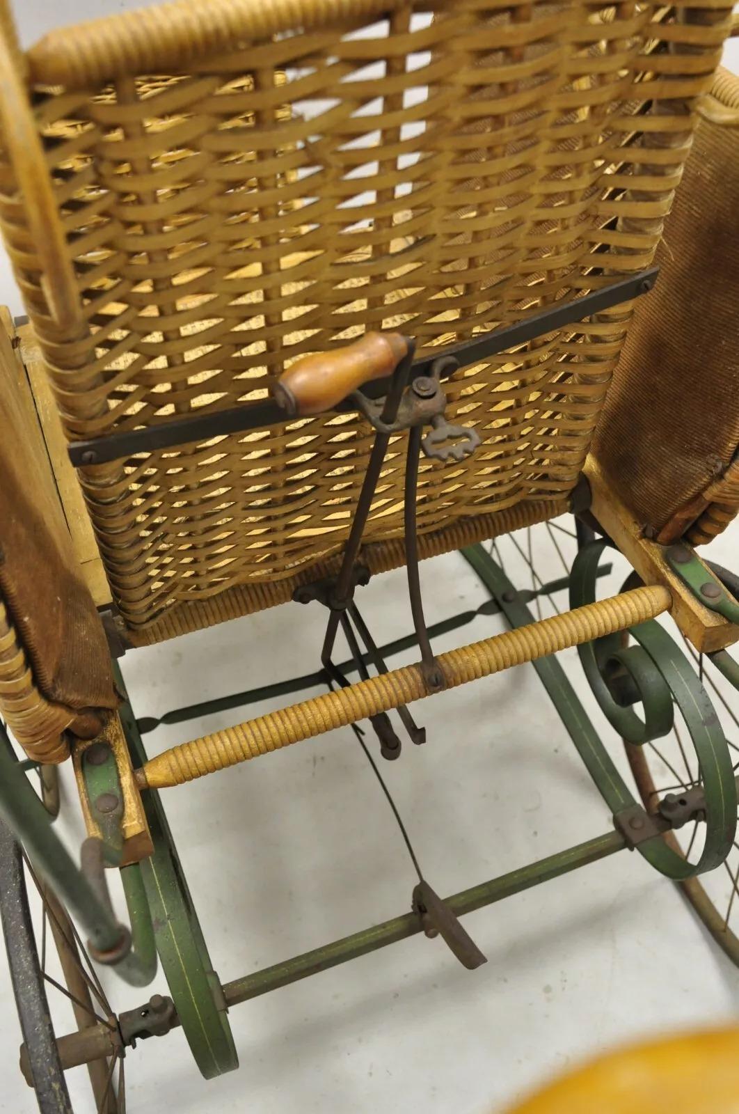 Antique Victorian Wicker Vintage Baby Buggy Stroller Carriage Full Size For Sale 4