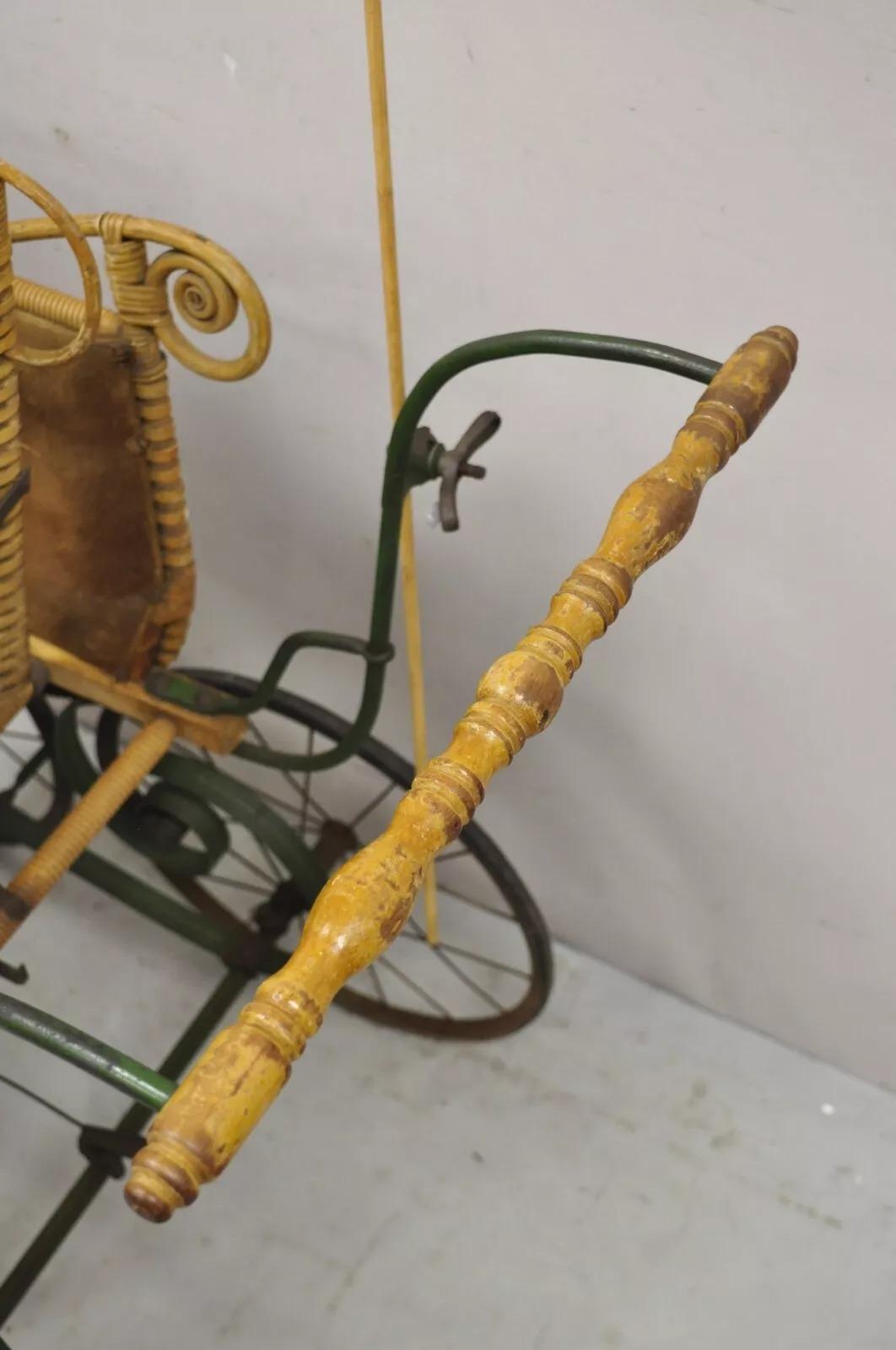 Antique Victorian Wicker Vintage Baby Buggy Stroller Carriage Full Size For Sale 3