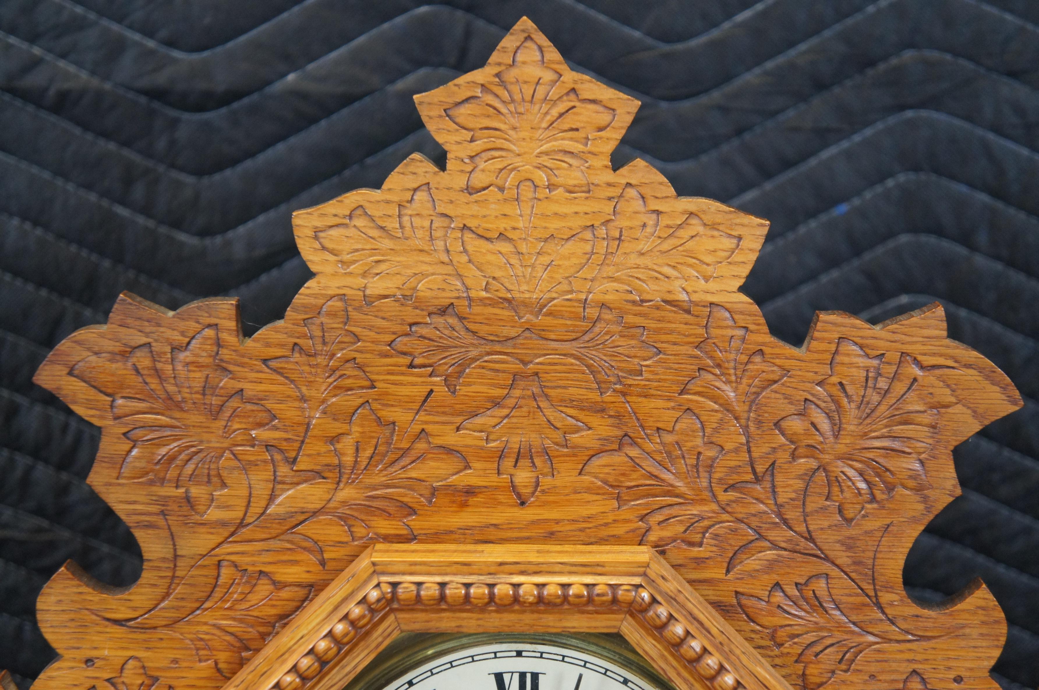 Antique Victorian William Gilbert Oak Gingerbread Uranium Parlor Mantel Clock 24 8