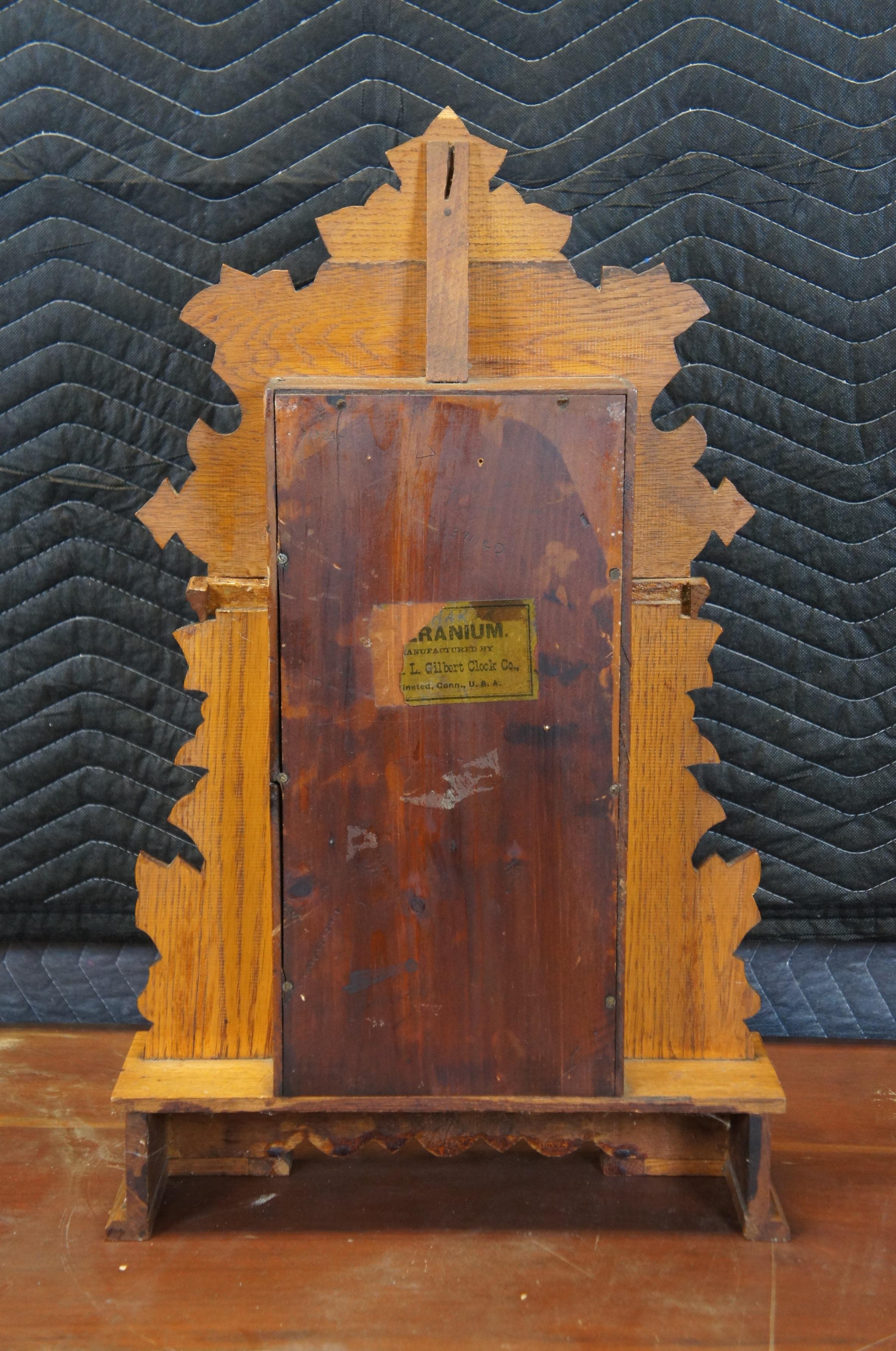 19th Century Antique Victorian William Gilbert Oak Gingerbread Uranium Parlor Mantel Clock 24
