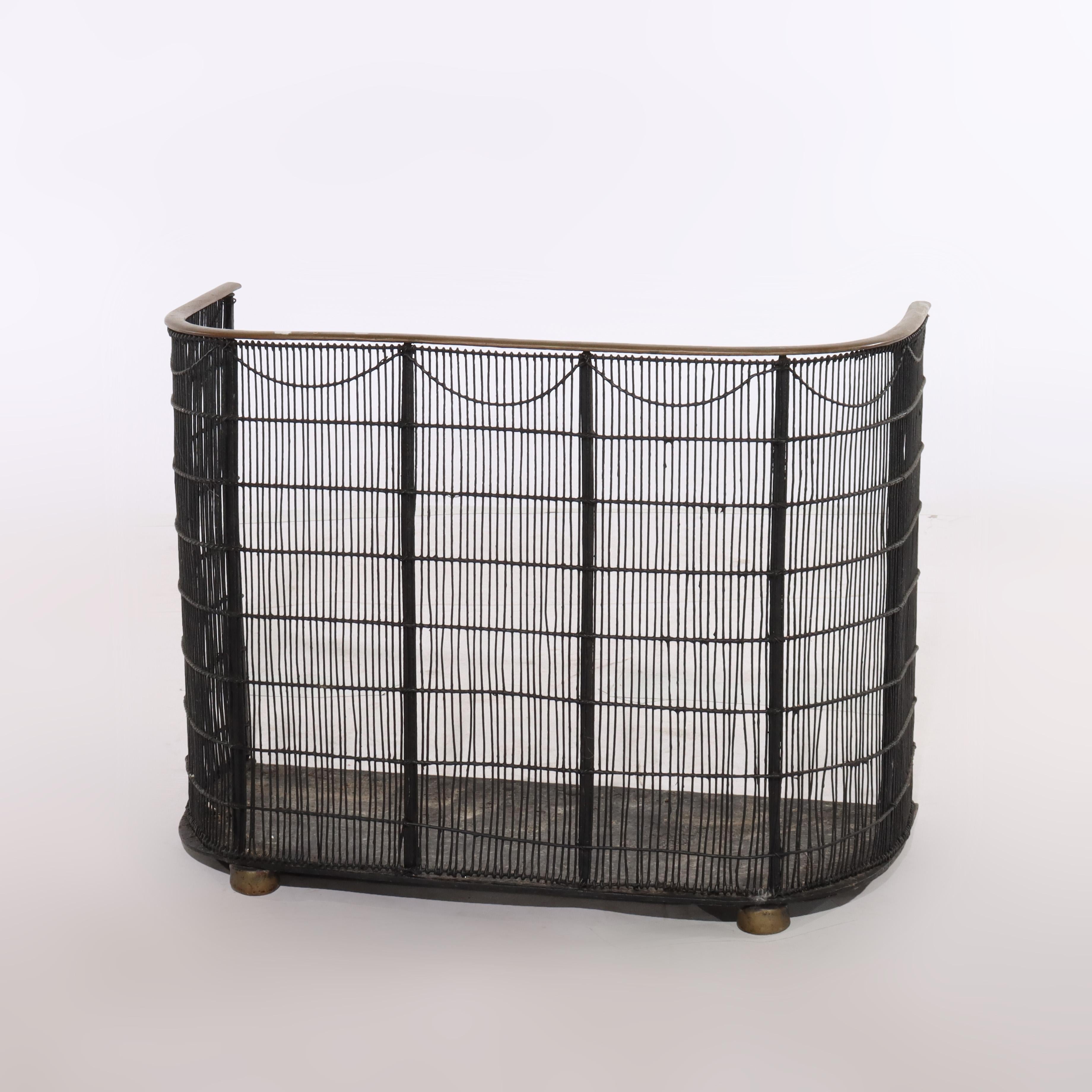***Reduced In-House Delivery Rates - Click on “Ask Seller” to Request a Quote***
Antique Victorian Wire & Brass Fireplace Screen C1890.     
19 1/2