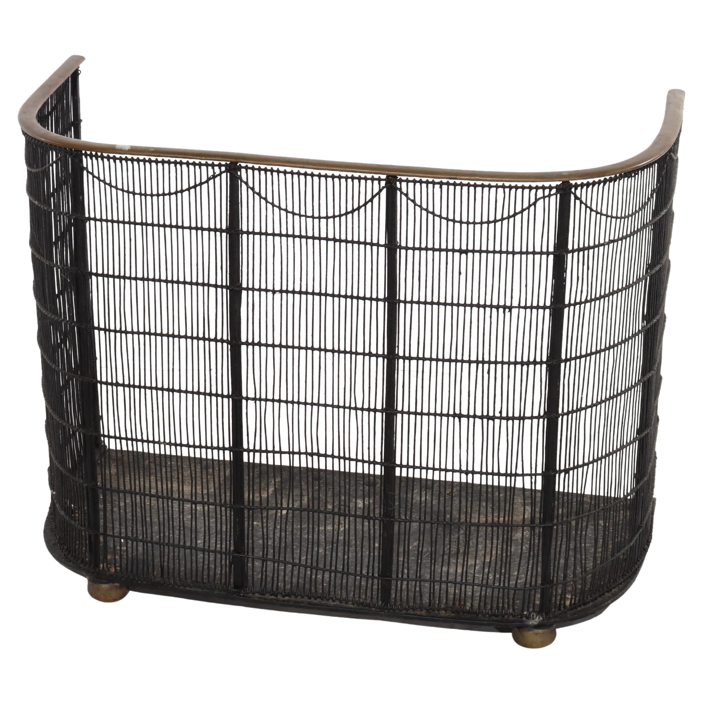 Antique Victorian Wire & Brass Fireplace Screen C1890