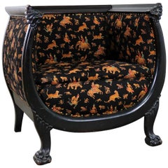 Antique chaise Victorienne Wishbone Barrel Chair Têtes de Lion sculptées Pieds griffes Ebonized