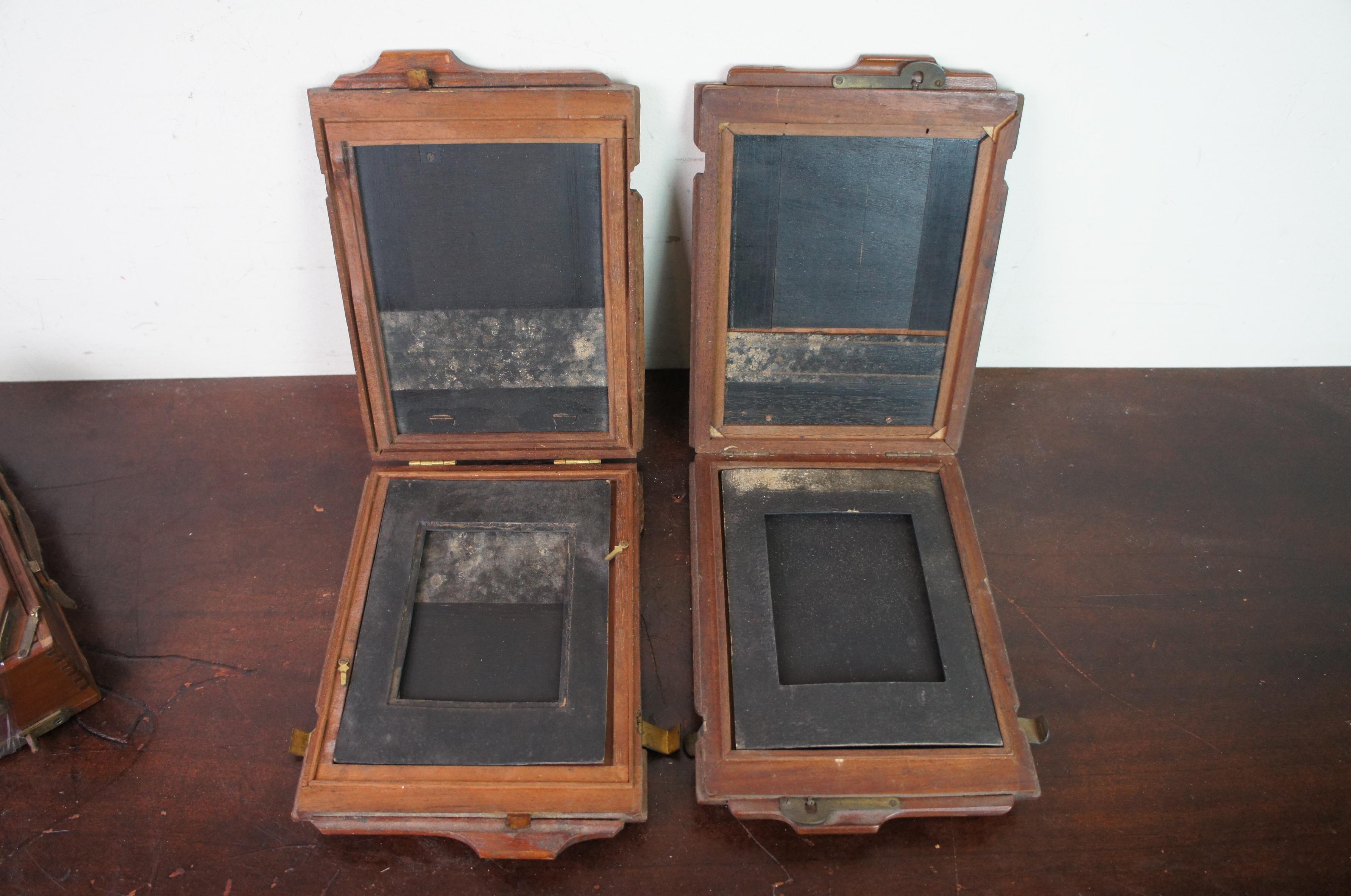 Antique Victorian Wood Brass Folding Bellows Optical Field Camera & Film Plates 3