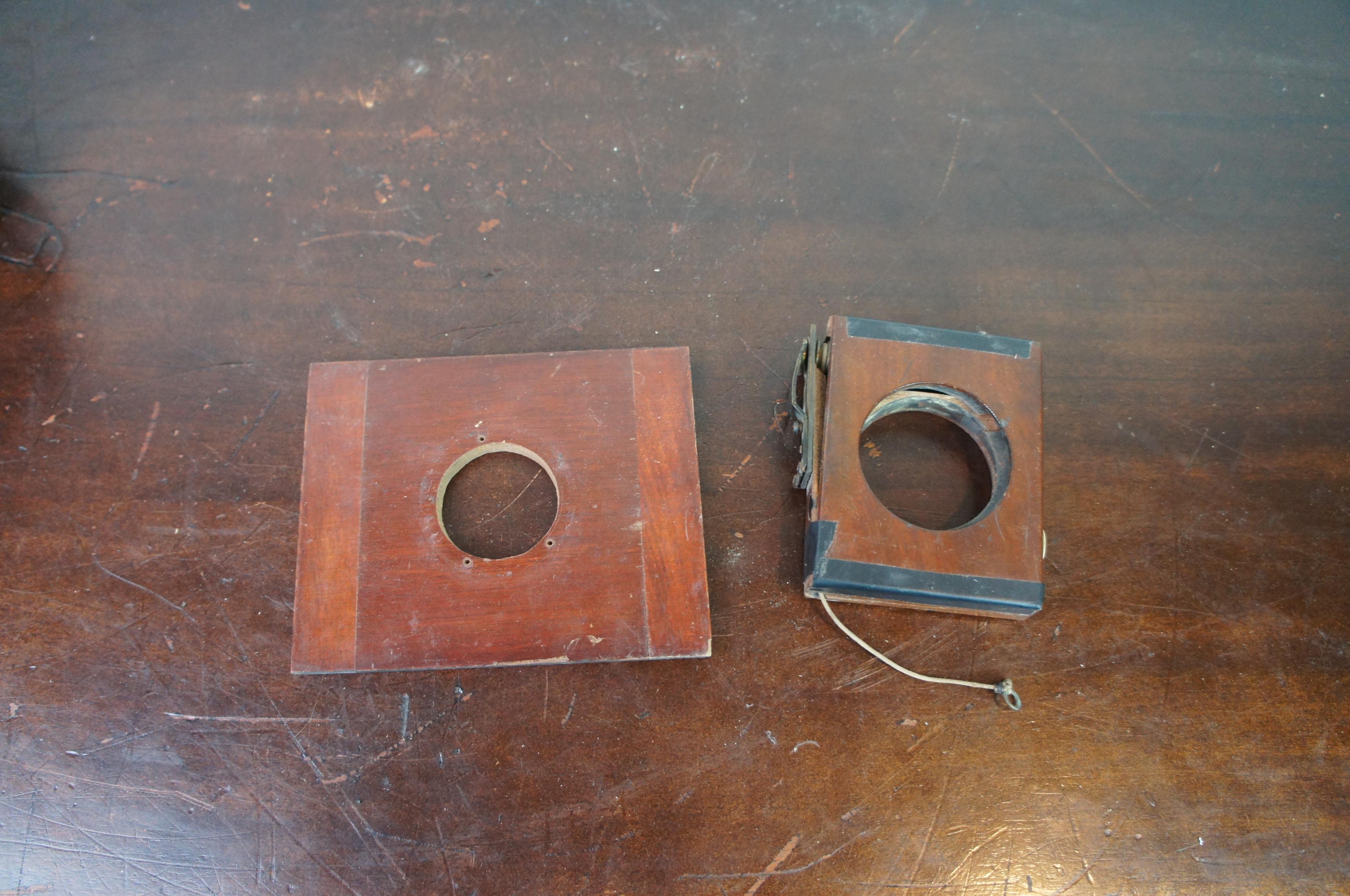 Antique Victorian Wood Brass Folding Bellows Optical Field Camera & Film Plates 4