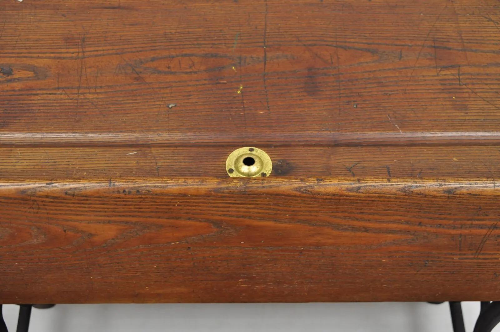 Antique Victorian Wood & Cast Iron Children's School Desk w/ Folding Bench Seat For Sale 6