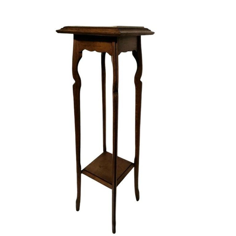 Antique Victorian Wood Planter Stand with Marble Top For Sale at