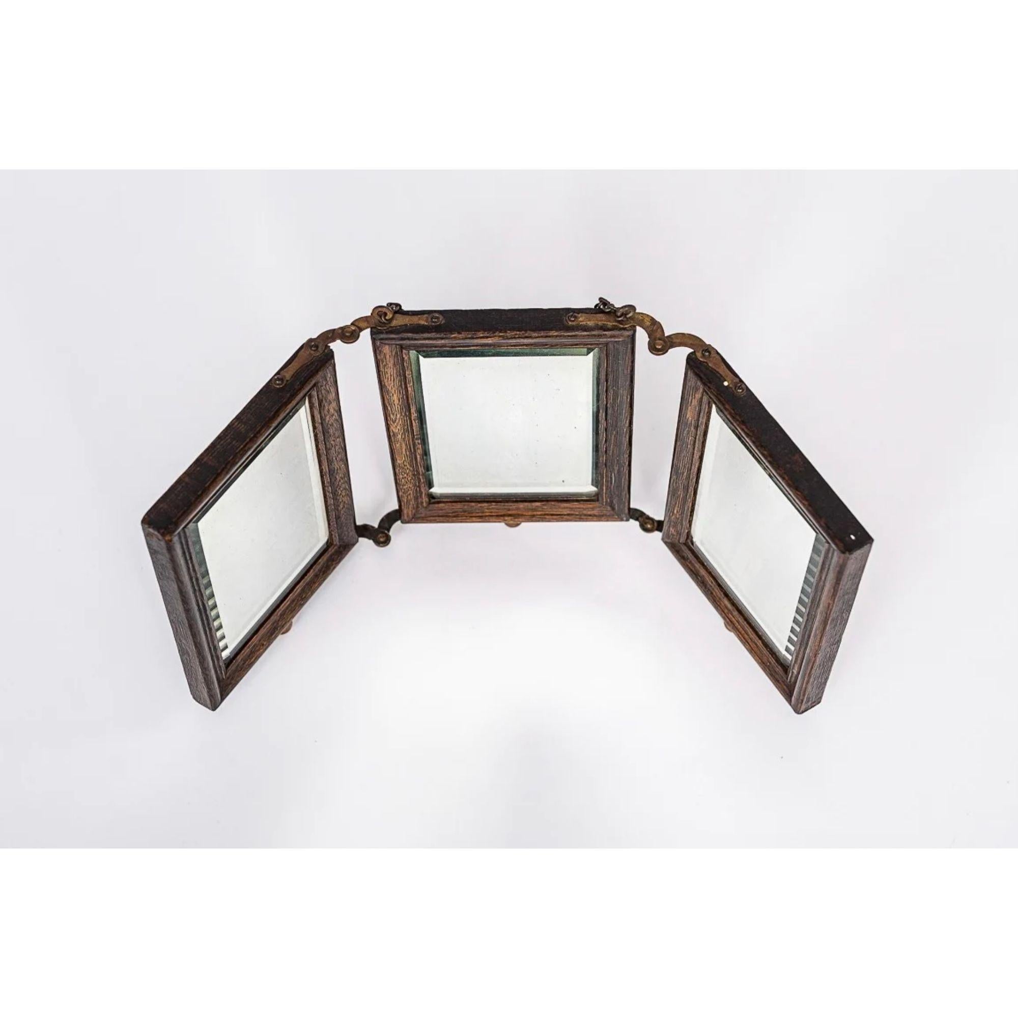 Unknown Antique Victorian Wood Tri-Fold Barber Wall or Vanity Mirror, circa 1910 For Sale