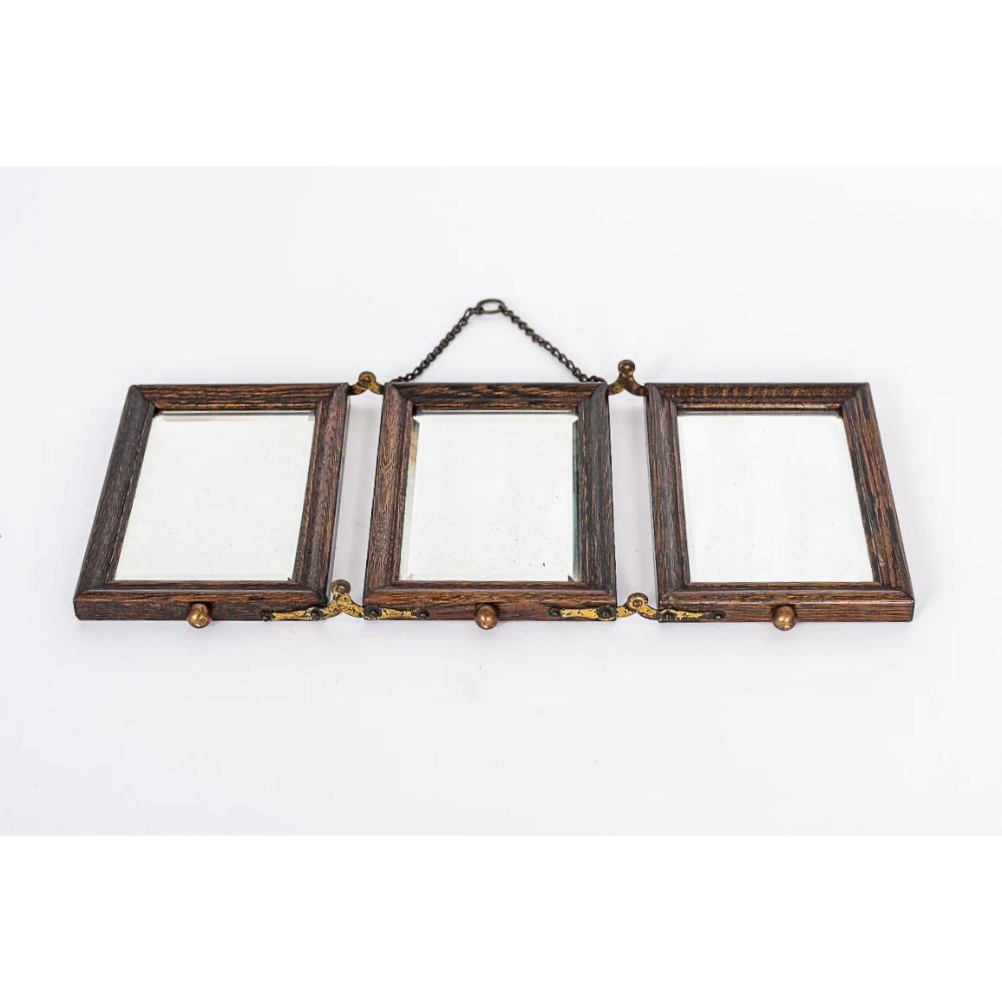 Embossed Antique Victorian Wood Tri-Fold Barber Wall or Vanity Mirror, circa 1910 For Sale