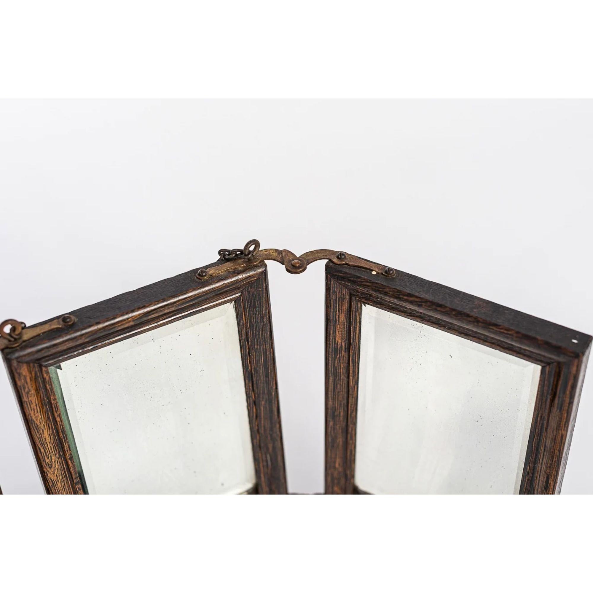 Antique Victorian Wood Tri-Fold Barber Wall or Vanity Mirror, circa 1910 For Sale 1