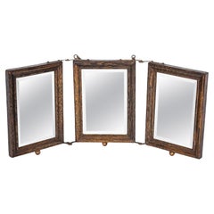 Antique Victorian Wood Tri-Fold Barber Wall or Vanity Mirror, circa 1910