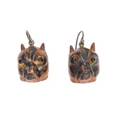 Antique Victorian Wooden Bulldogs Earrings