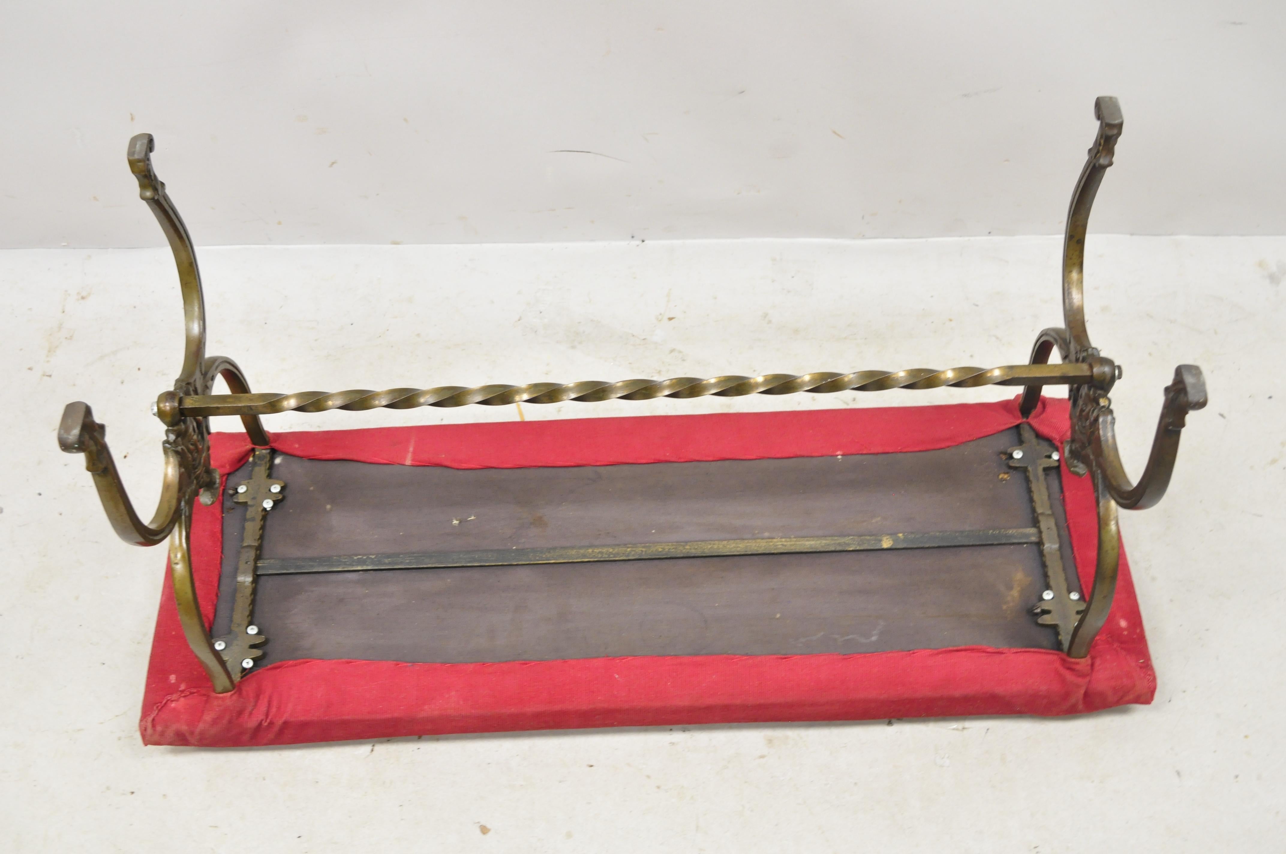 19th Century Antique Victorian Wrought Iron Figural Bench with Faces and Twisted Stretcher