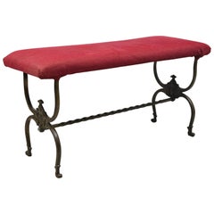 Antique Victorian Wrought Iron Figural Bench with Faces and Twisted Stretcher