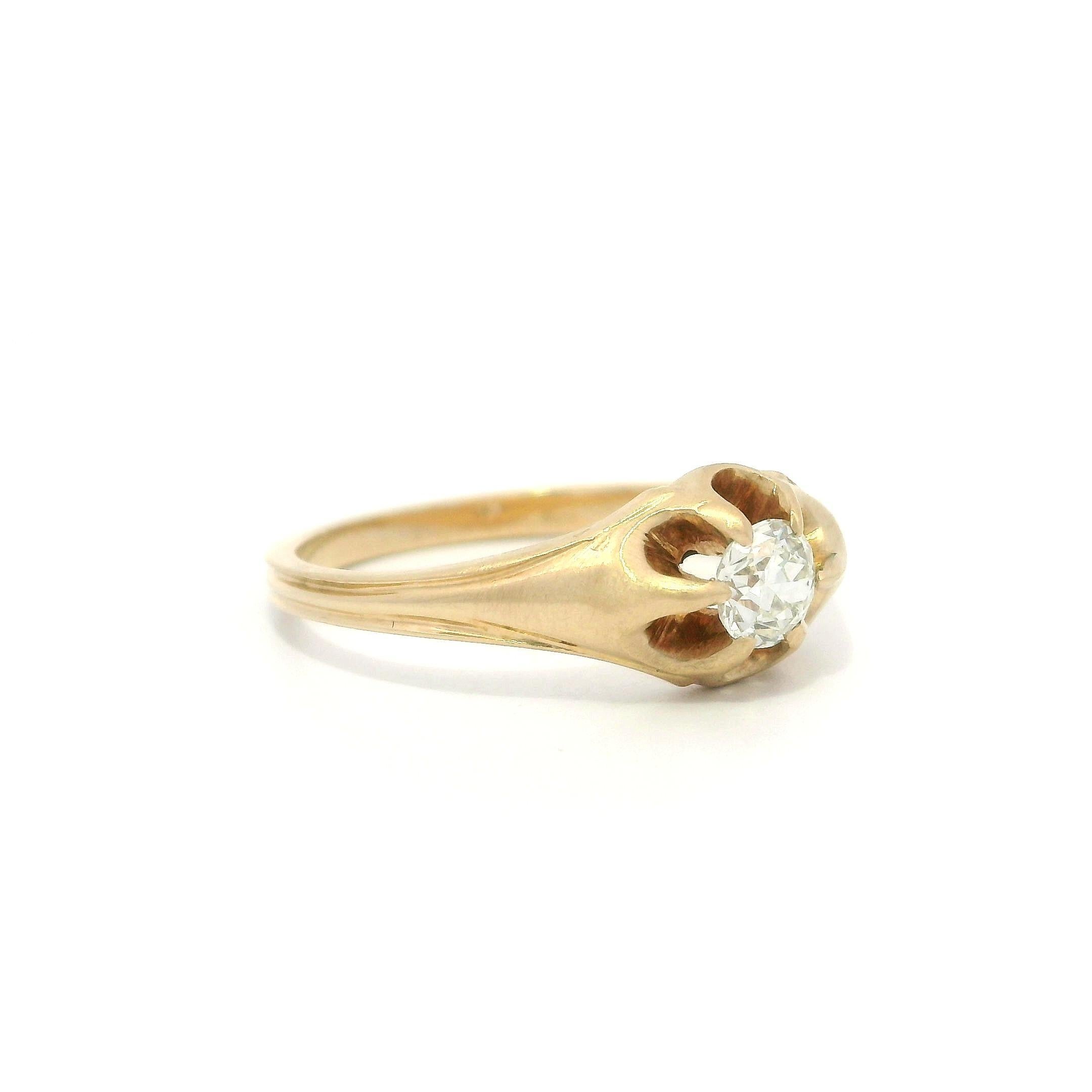 Bague gitane victorienne ancienne solitaire en or jaune 0,30 ctw Old Belcher Diamond Excellent état - En vente à Montclair, NJ