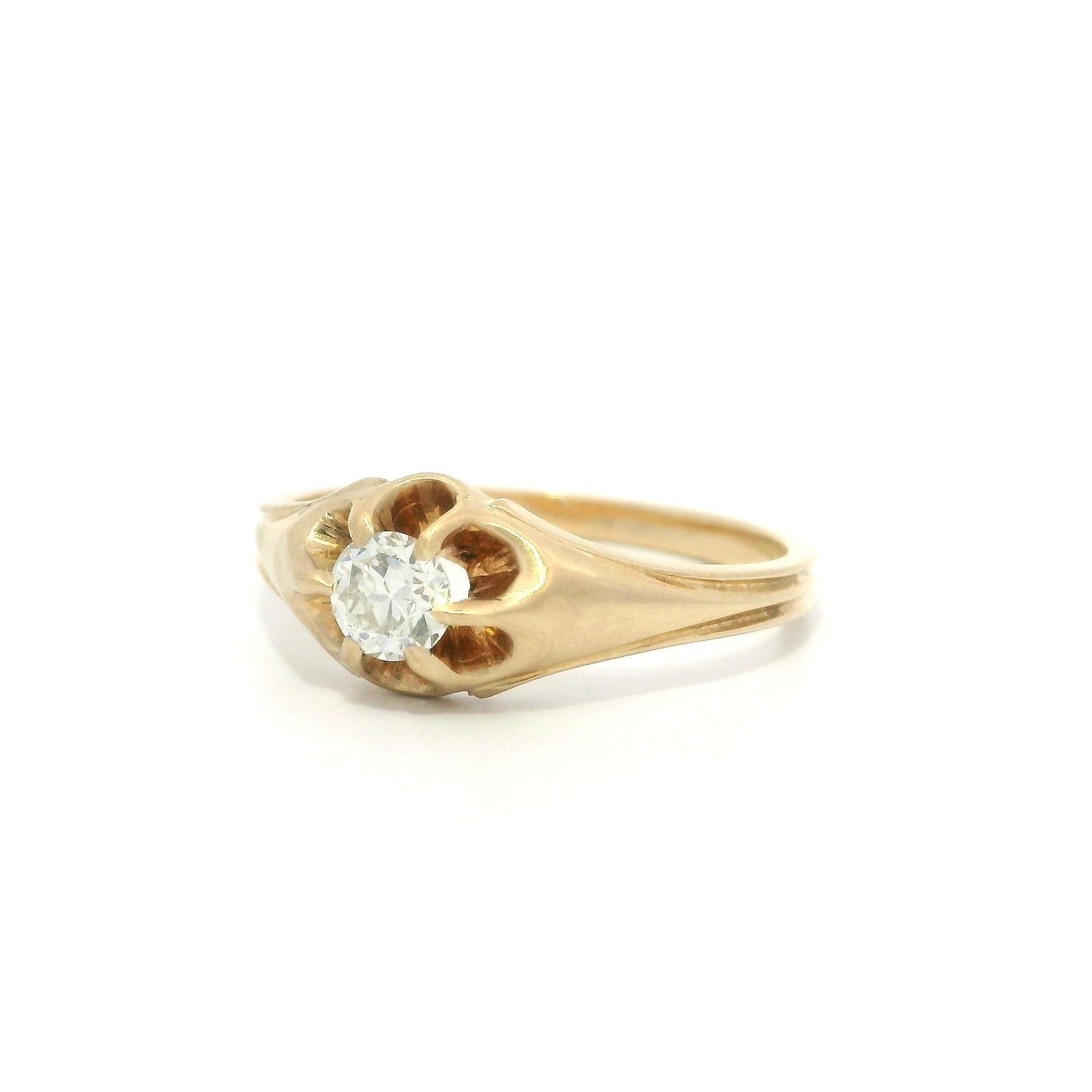Bague gitane victorienne ancienne solitaire en or jaune 0,30 ctw Old Belcher Diamond Pour femmes en vente