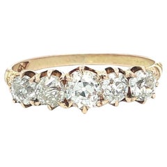 Antique Victorian Yellow Gold 1.2ctw Old Diamond Repousse Work 5 Stone Band Ring