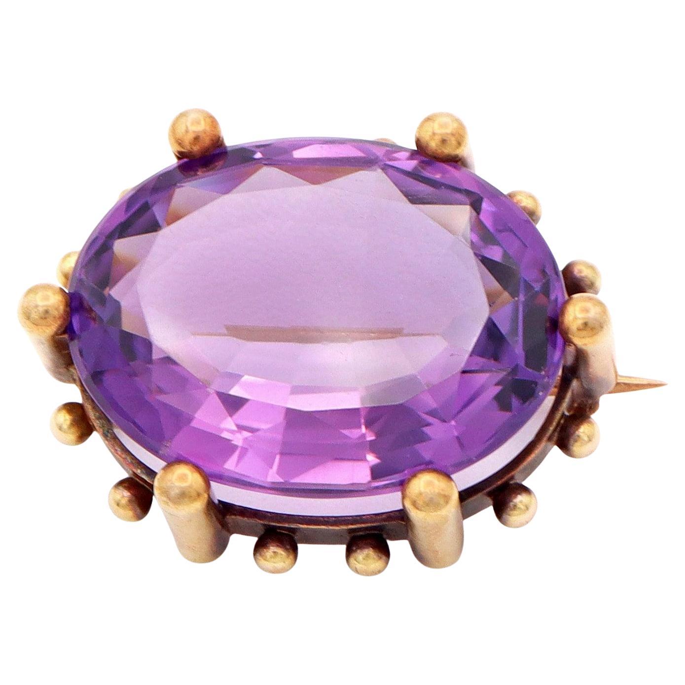 Spilla antica vittoriana in oro giallo con ametista da 21,08 carati