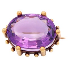 Antique Victorian Yellow Gold 21.08ct Amethyst Brooch