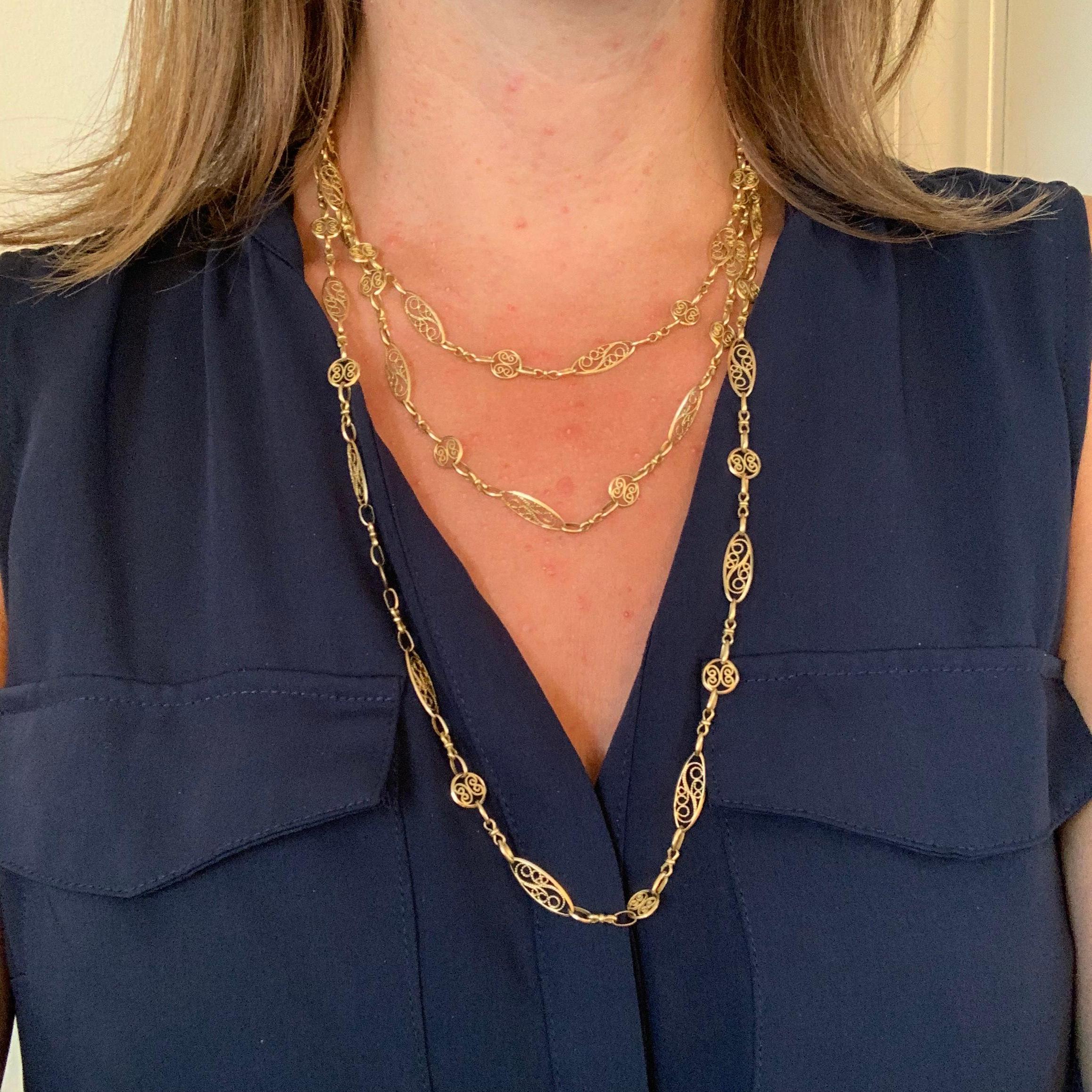 Antique Victorian Yellow Gold Long Chain Necklace 1