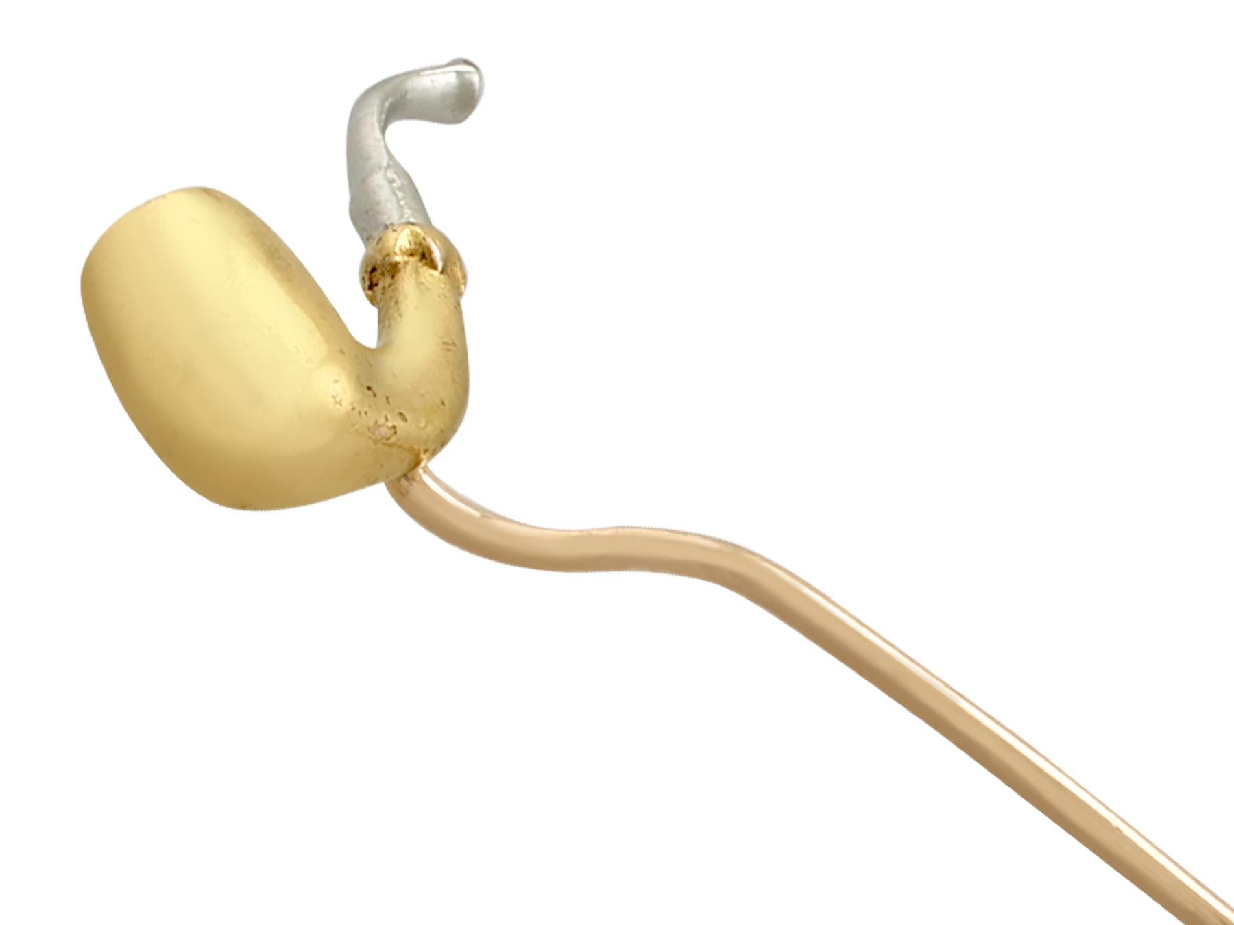 Antica spilla vittoriana in oro giallo e platino a forma di pipa in vendita 1