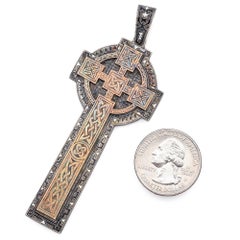Pendentif victorien ancien croix celtique en or jaune et argent