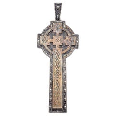 Antique Victorian Yellow Gold and Silver Celtic Cross Pendant