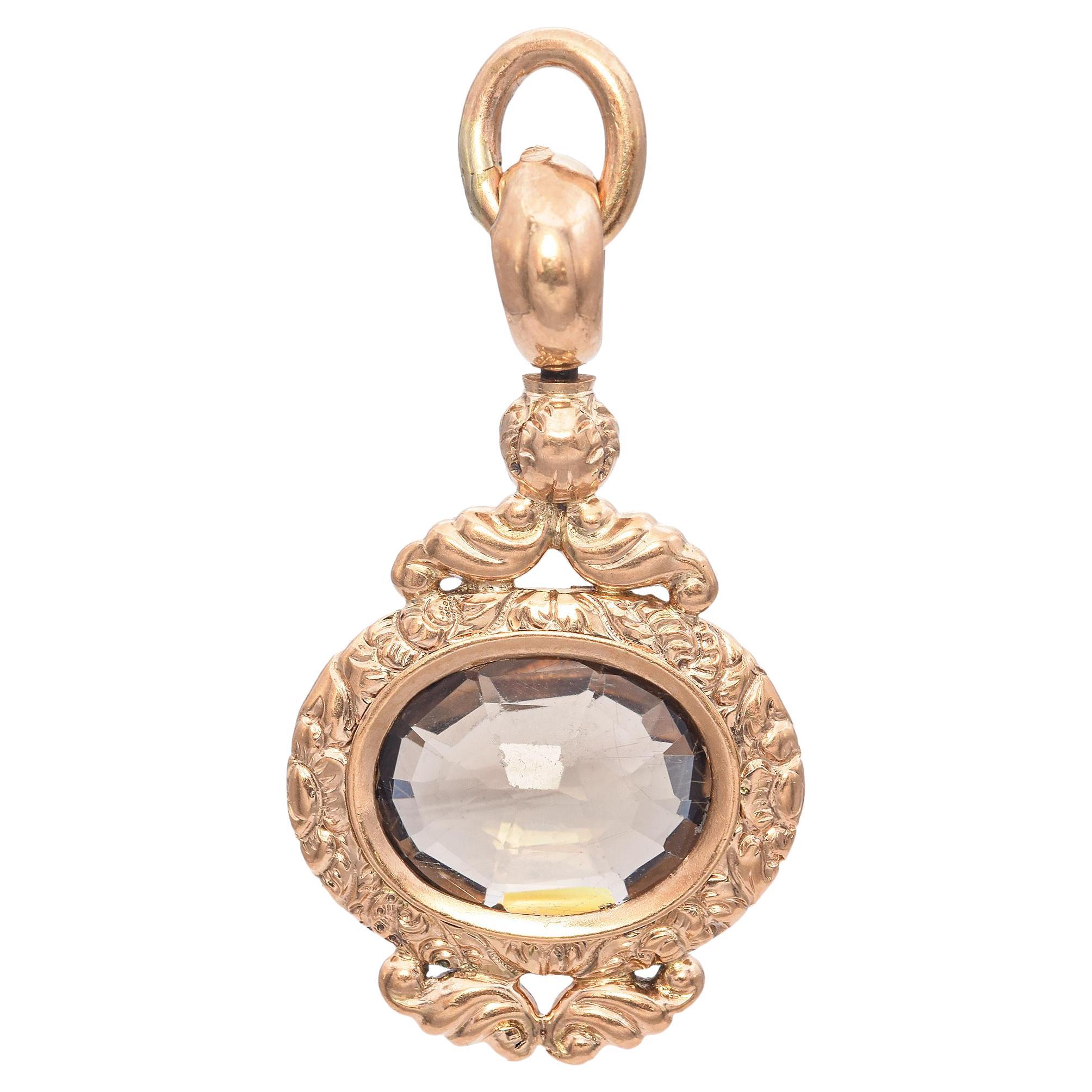 Antique Victorian Yellow Gold and Smoky Quartz Watch Fob Pendant