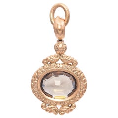 Pendentif de montre antique victorien en or jaune et quartz fumé